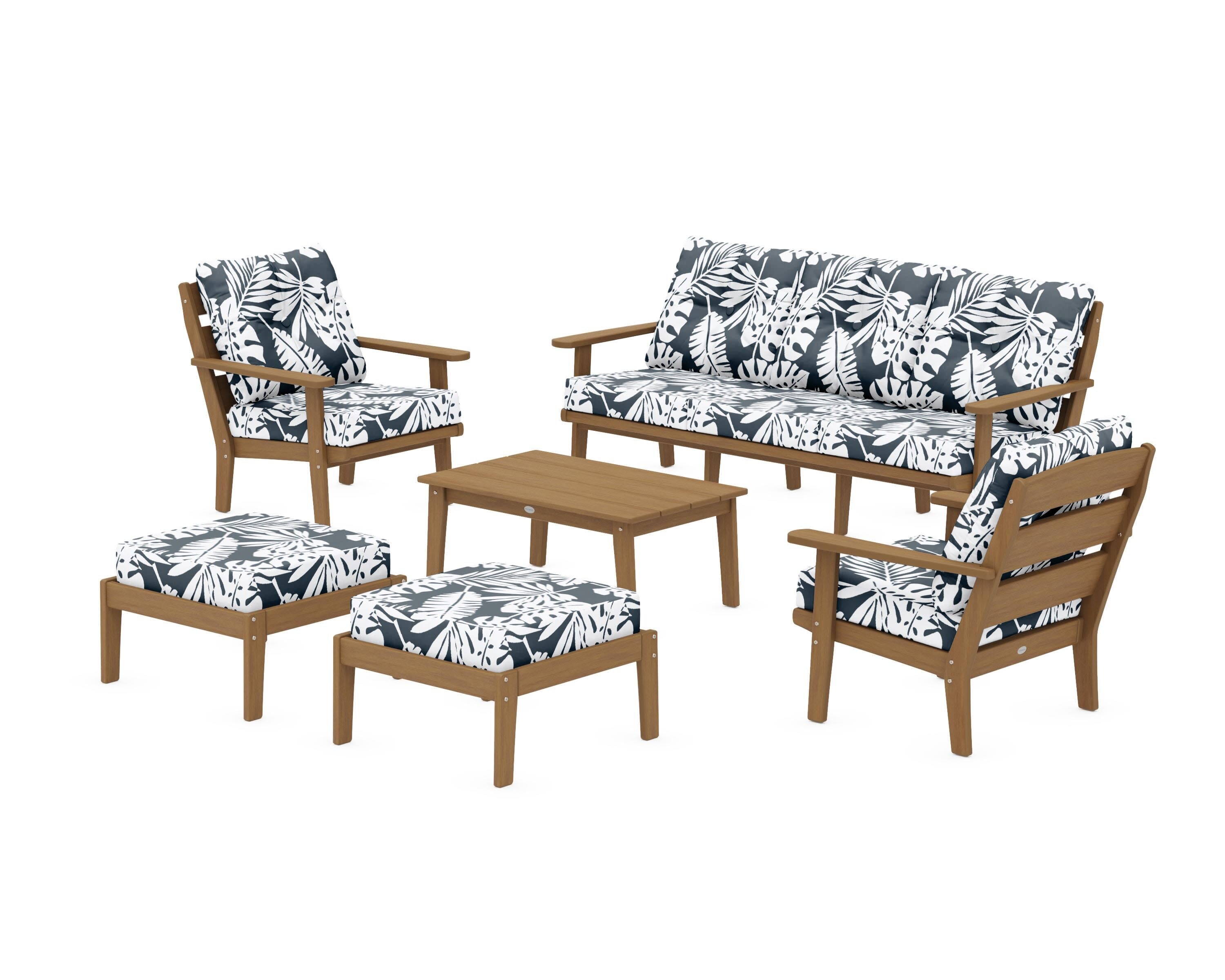 Lakeside 6-Piece Lounge Sofa Set in Natural / Leaf Marine Indigo