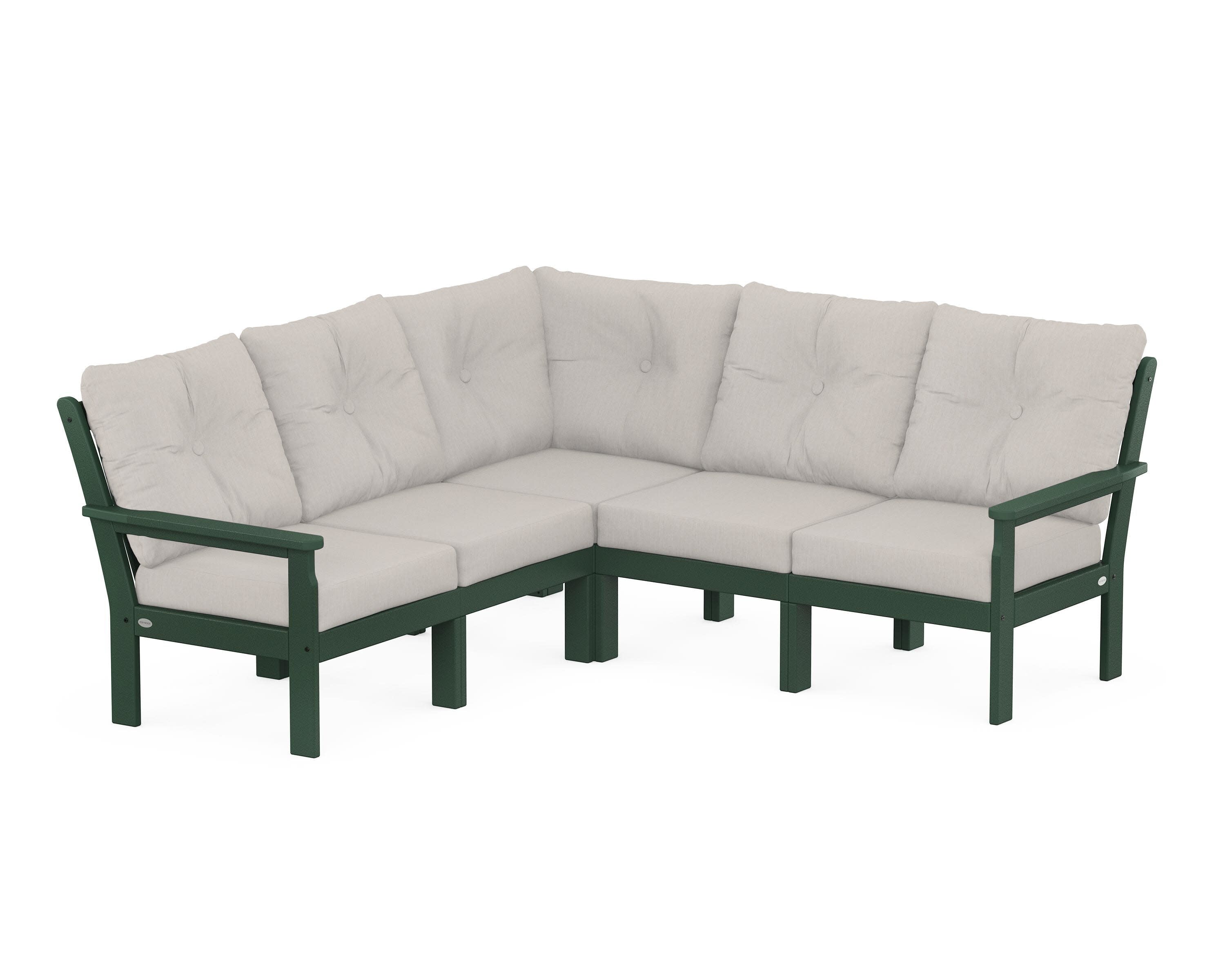 Vineyard 5-Piece Sectional in Green / Cast Ash
