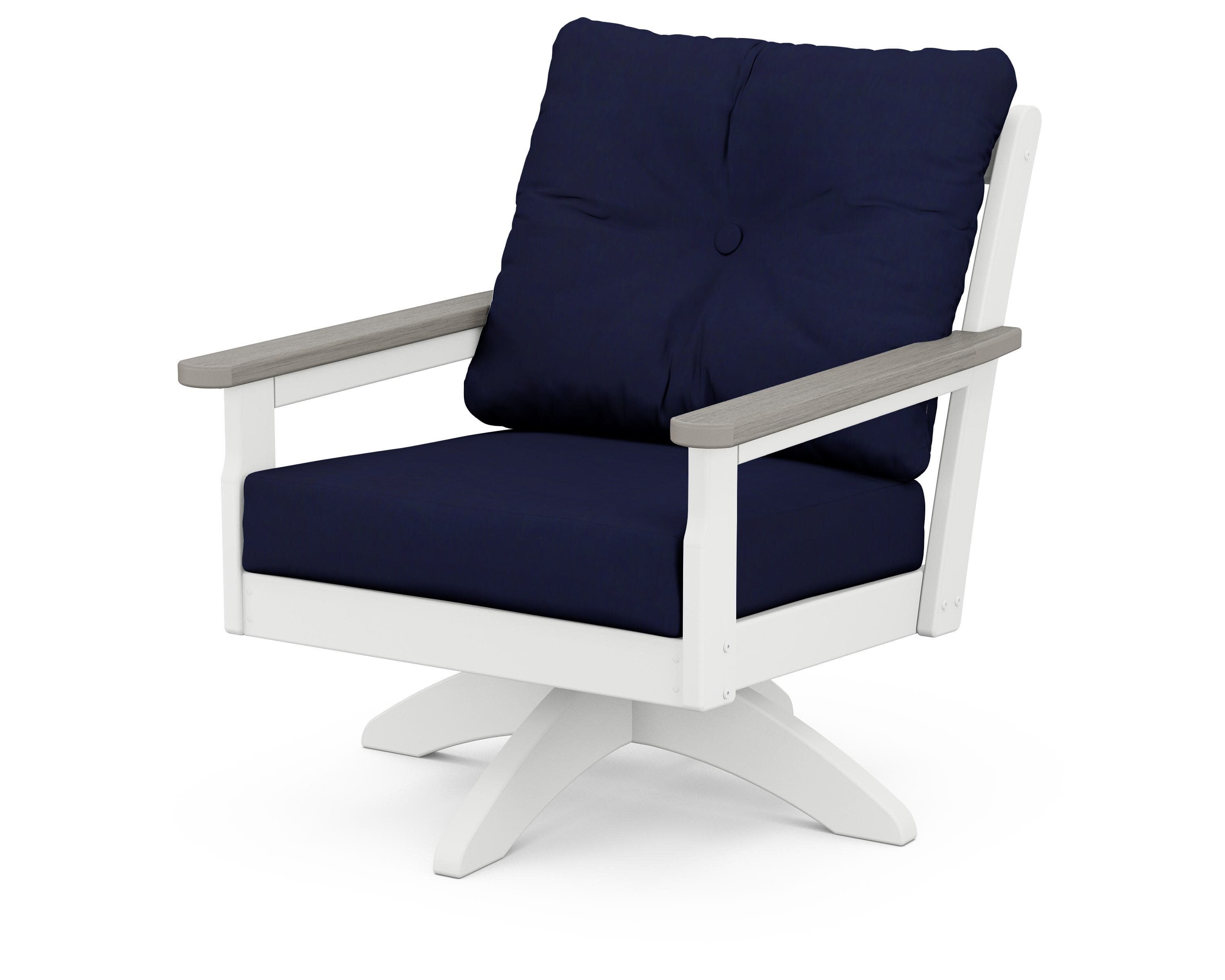 Vineyard Deep Seating Swivel Chair in White / Driftwood / Navy