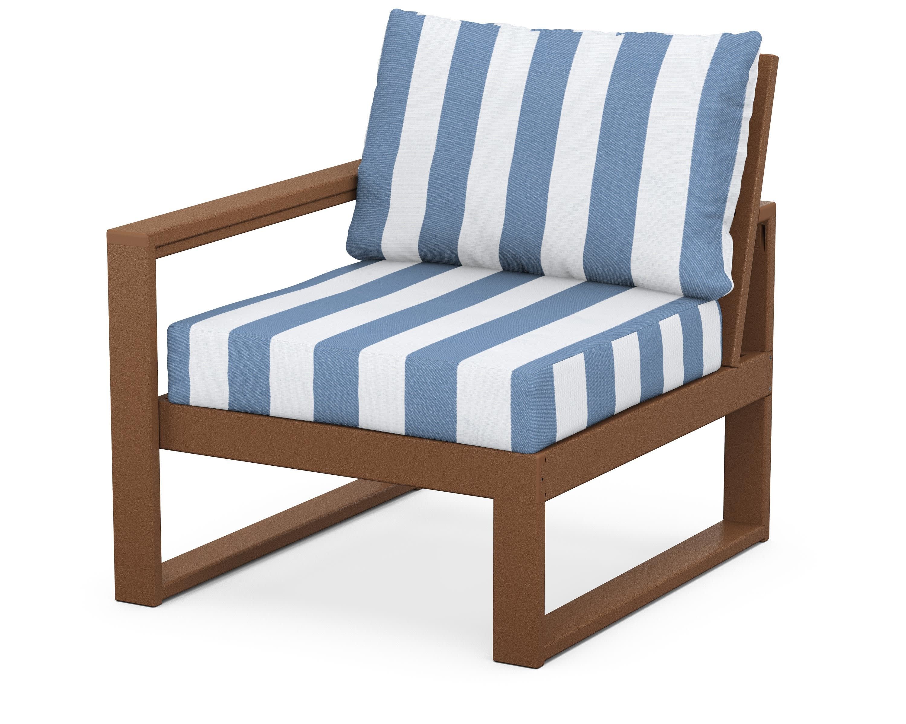 EDGE Modular Left Arm Chair in Teak / Cabana Stripe Sky Blue