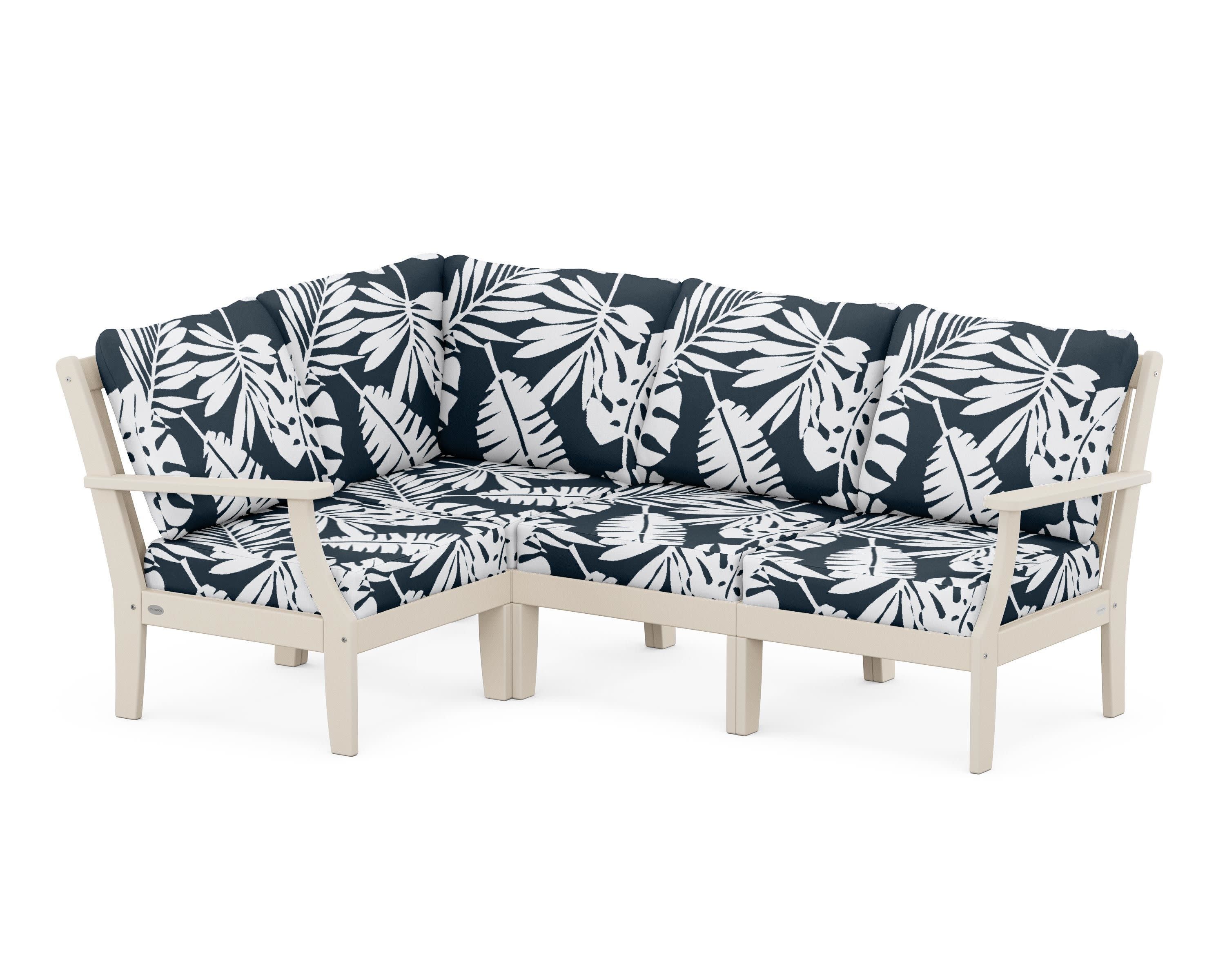 Braxton Modular 4-Piece Deep Seating Set in Sand / Leaf Marine Indigo