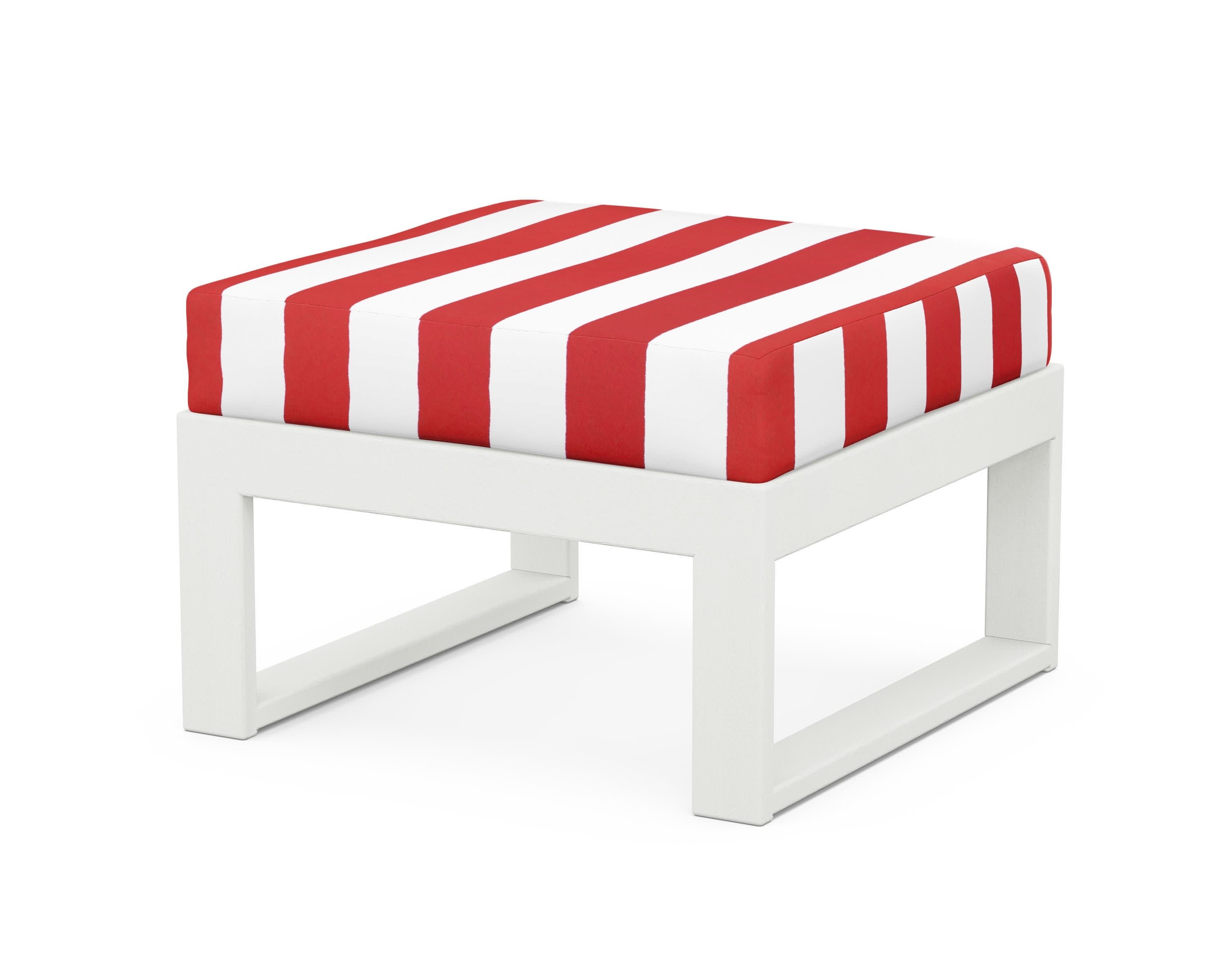 Modular Ottoman - Modern in Vintage White / Cabana Stripe Crimson