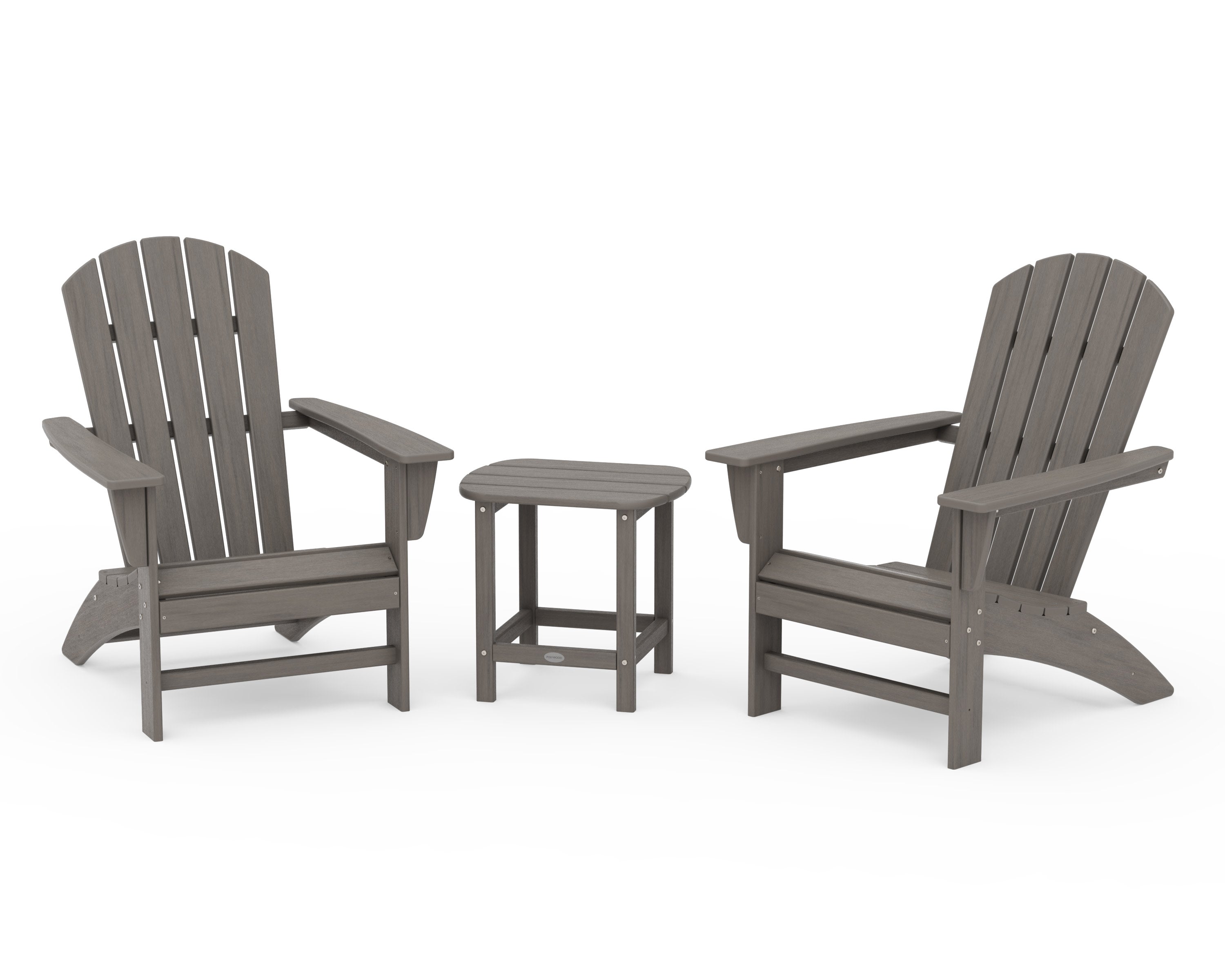 Nautical 3-Piece Adirondack Set with South Beach 18" Side Table in Driftwood