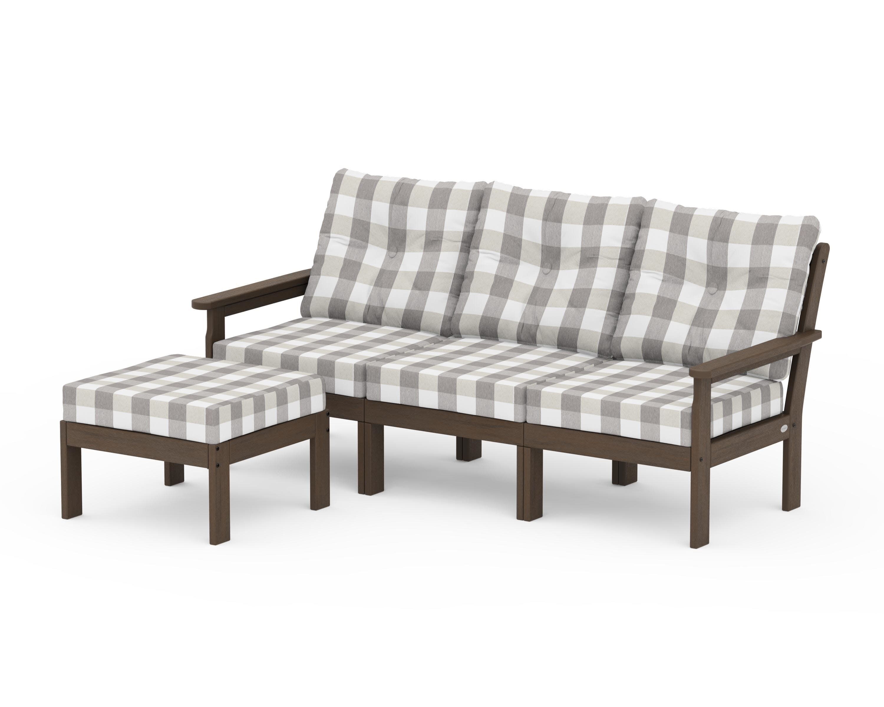 Vineyard 4-Piece Sectional with Ottoman in Kona / Buffalo Plaid Grey Mist