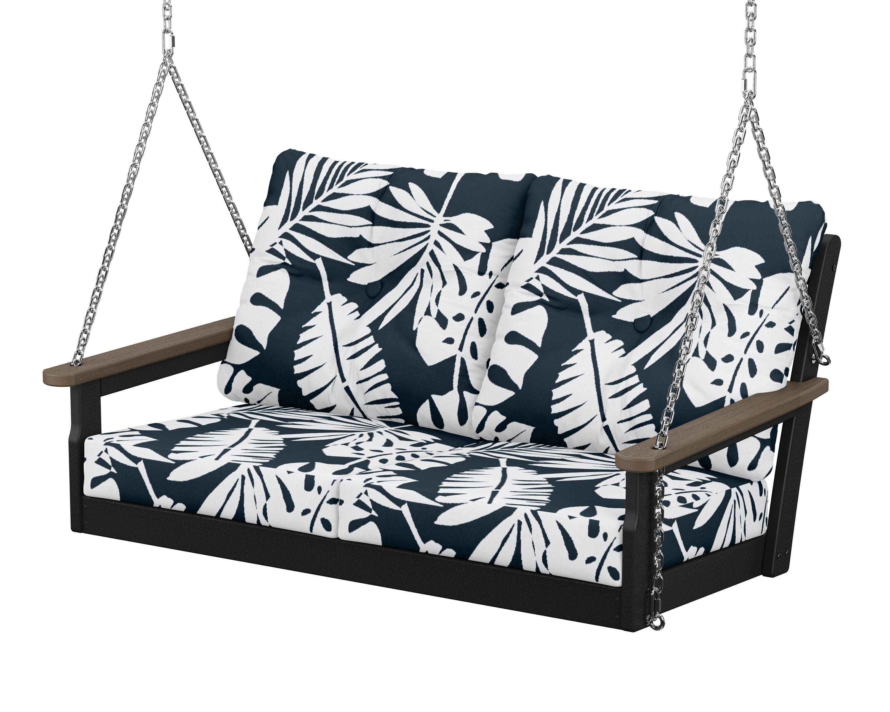 Vineyard Deep Seating Swing in Black / Kona / Leaf Marine Indigo
