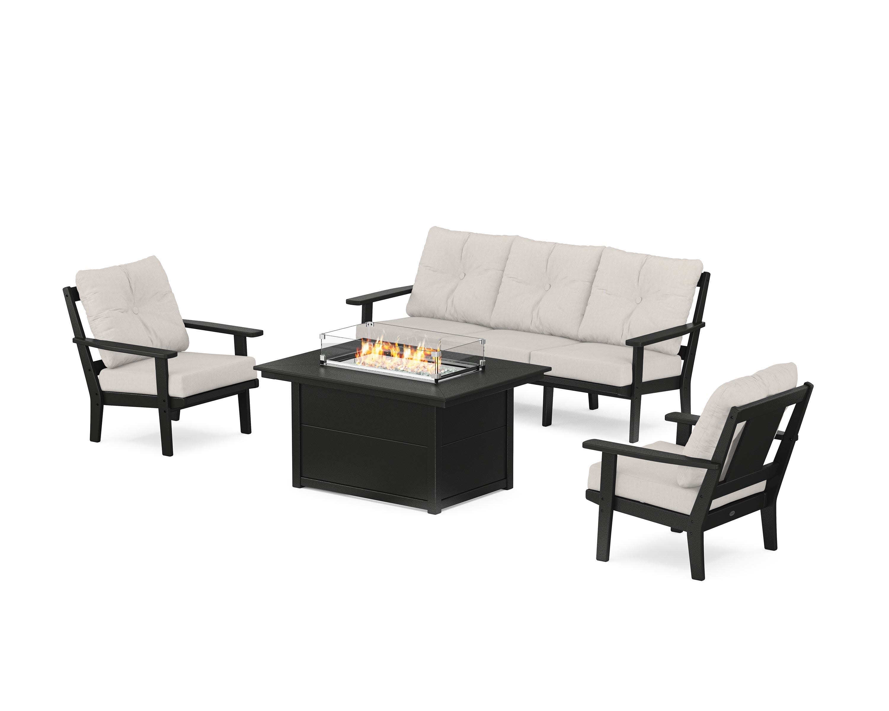 Prairie Deep Seating Fire Pit Table Set in Black / Cast Ash