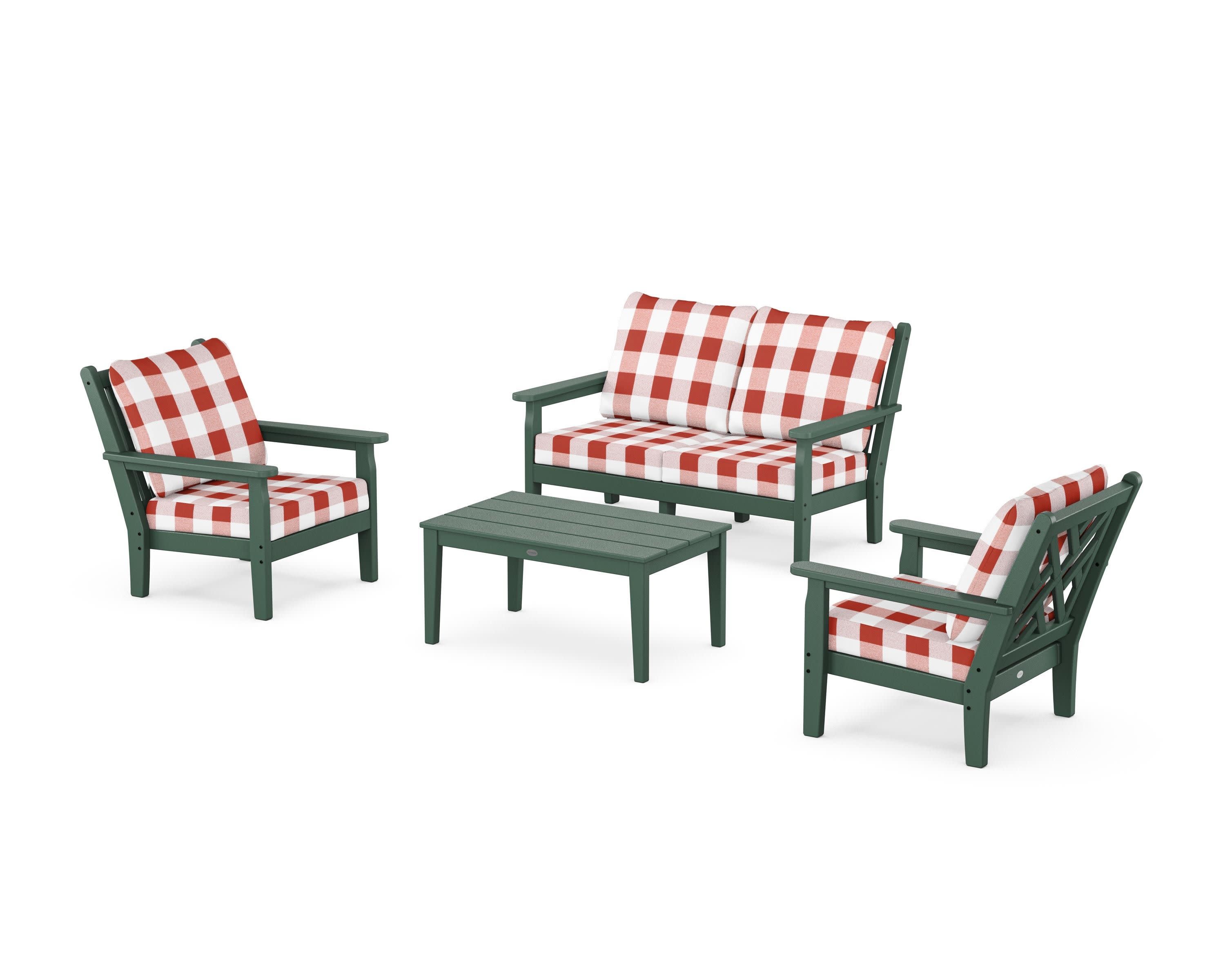 Chippendale 4-Piece Deep Seating Set with Loveseat in Green / Buffalo Plaid Crimson