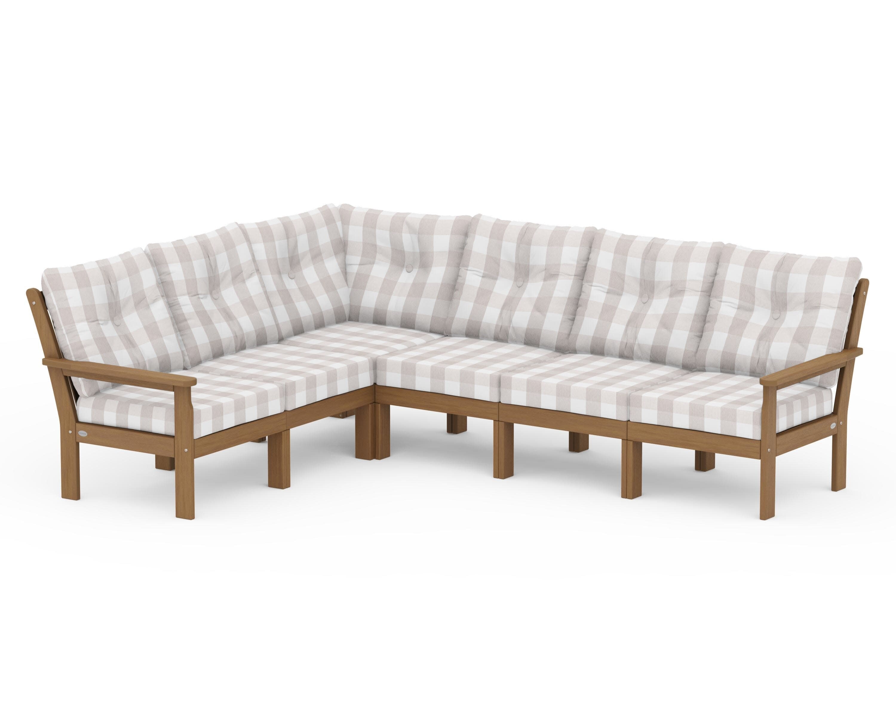 Vineyard 6-Piece Sectional in Natural / Buffalo Plaid Dune Burlap