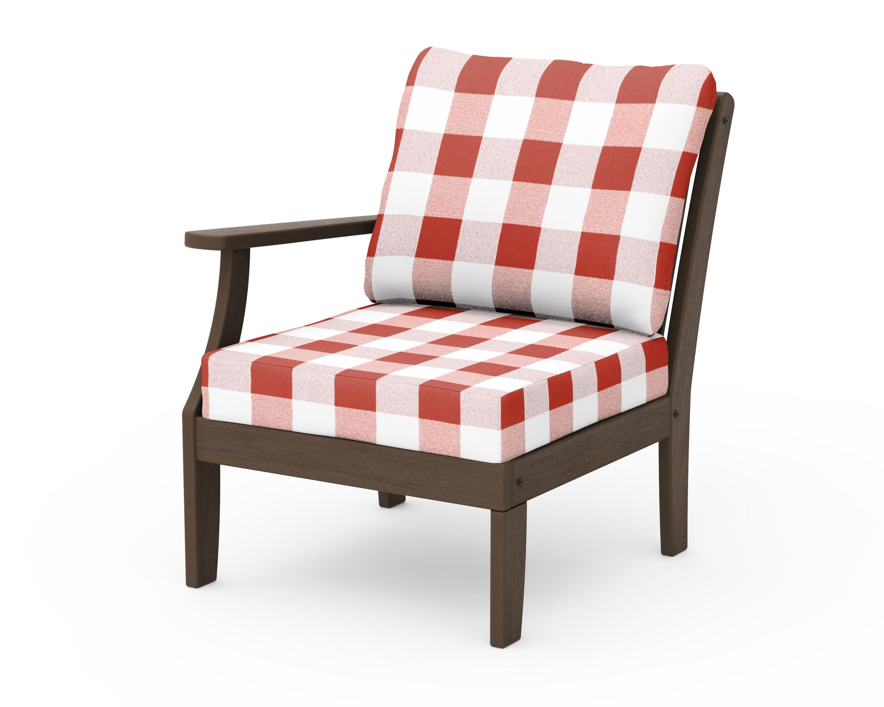 Braxton Modular Left Arm Chair in Kona / Buffalo Plaid Crimson