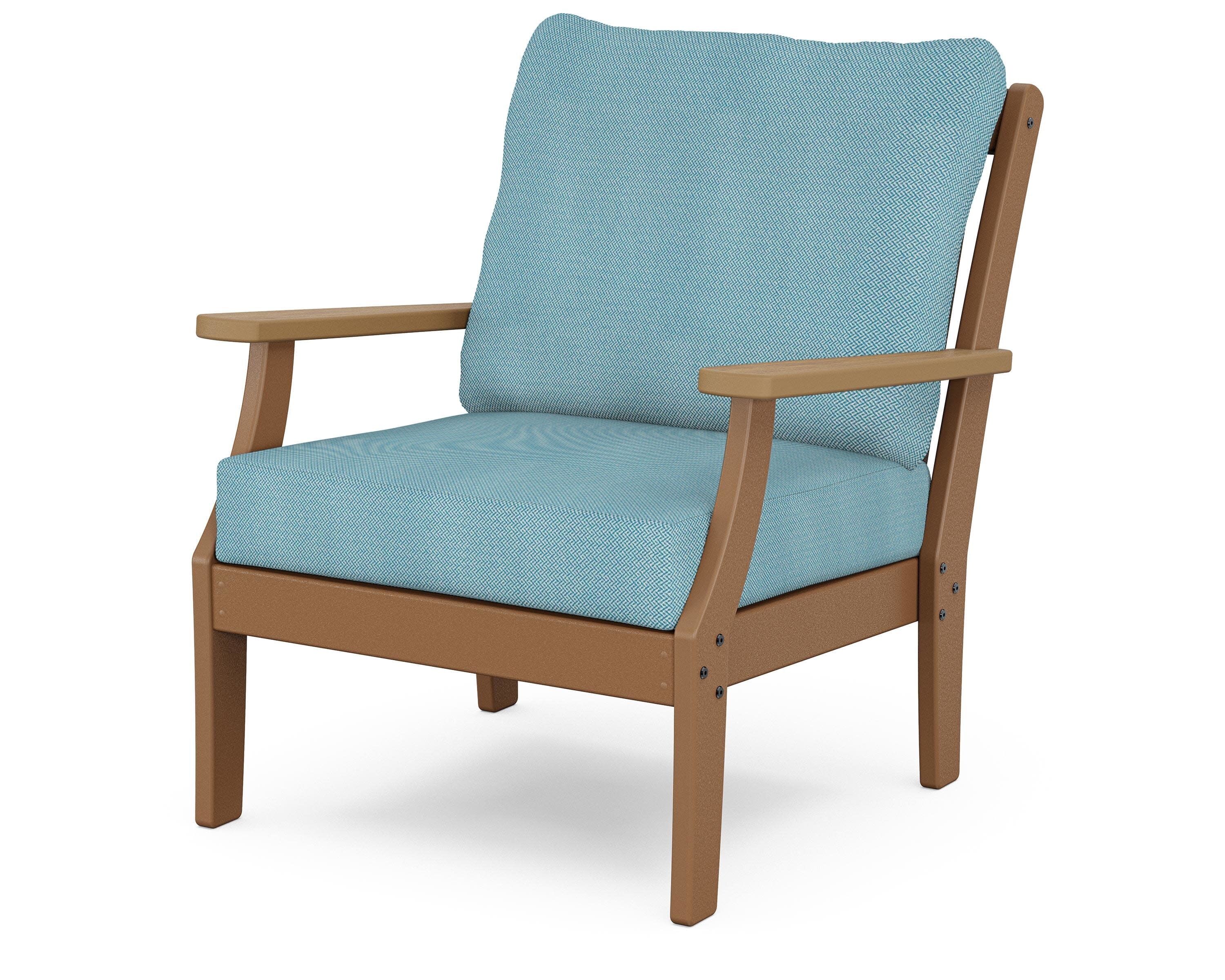 Braxton Deep Seating Chair in Teak / Natural / Lattice Sky Blue