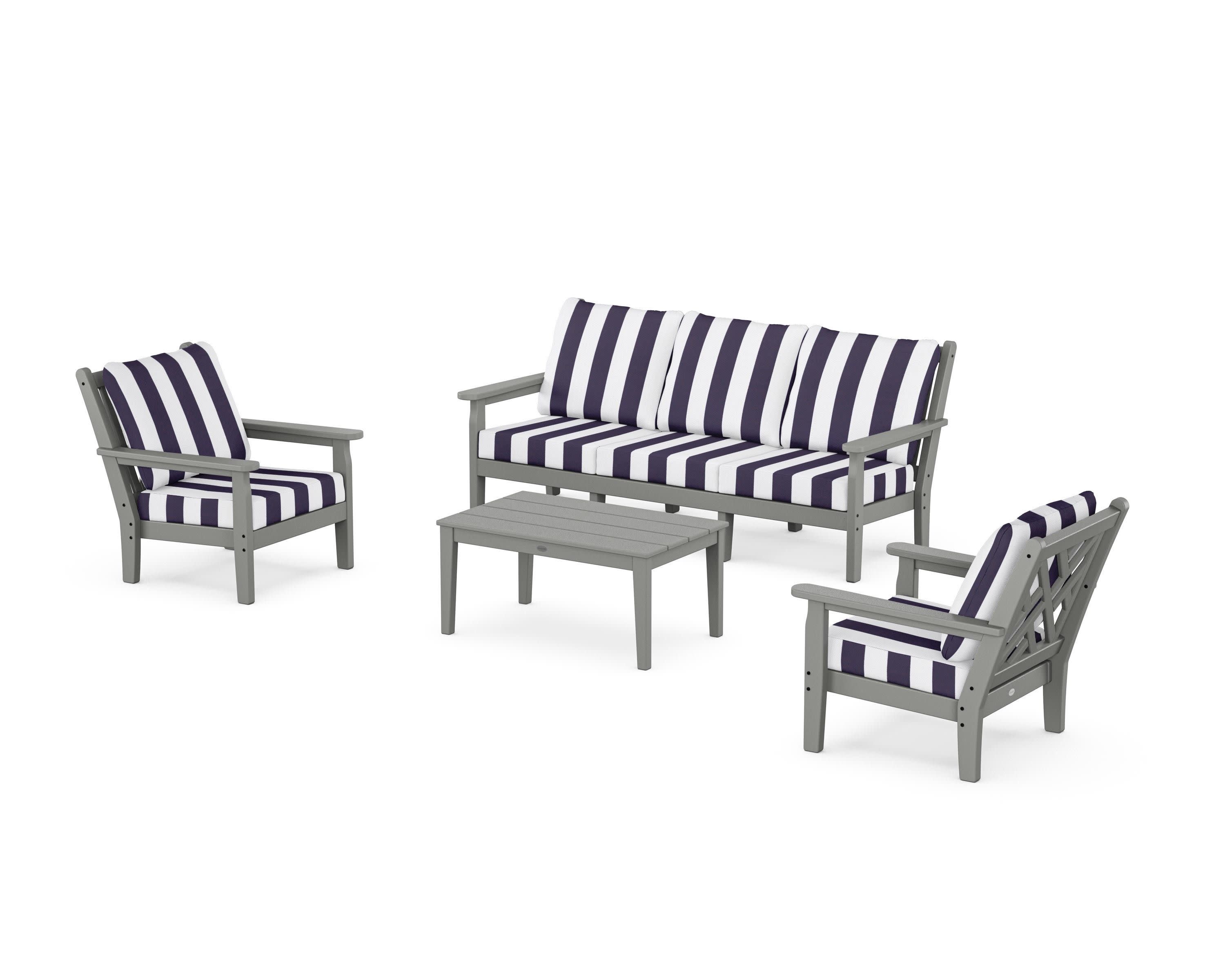 Chippendale 4-Piece Deep Seating Set with Sofa in Slate Grey / Cabana Stripe Navy