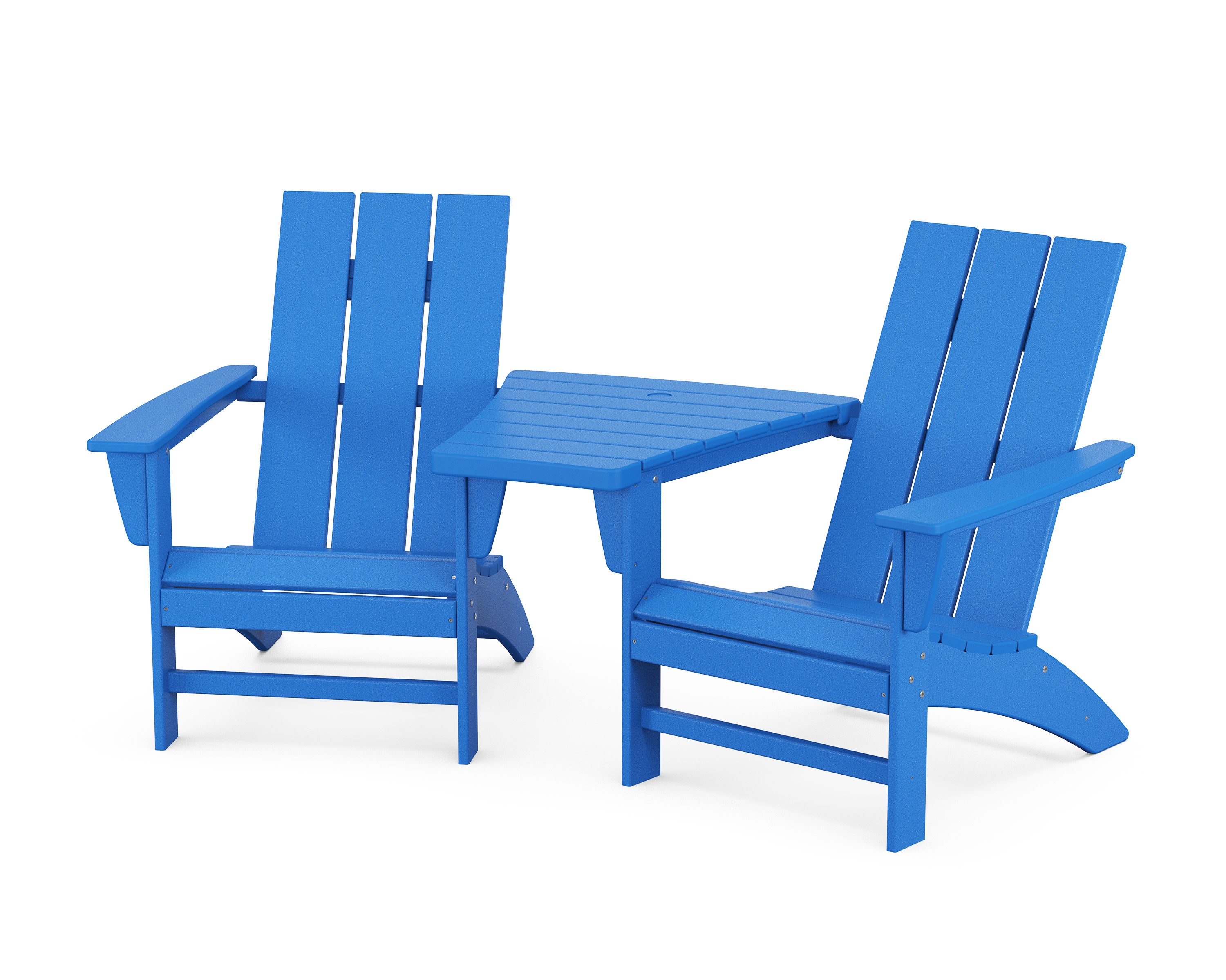 Modern 3-Piece Adirondack Set with Angled Connecting Table in Pacific Blue