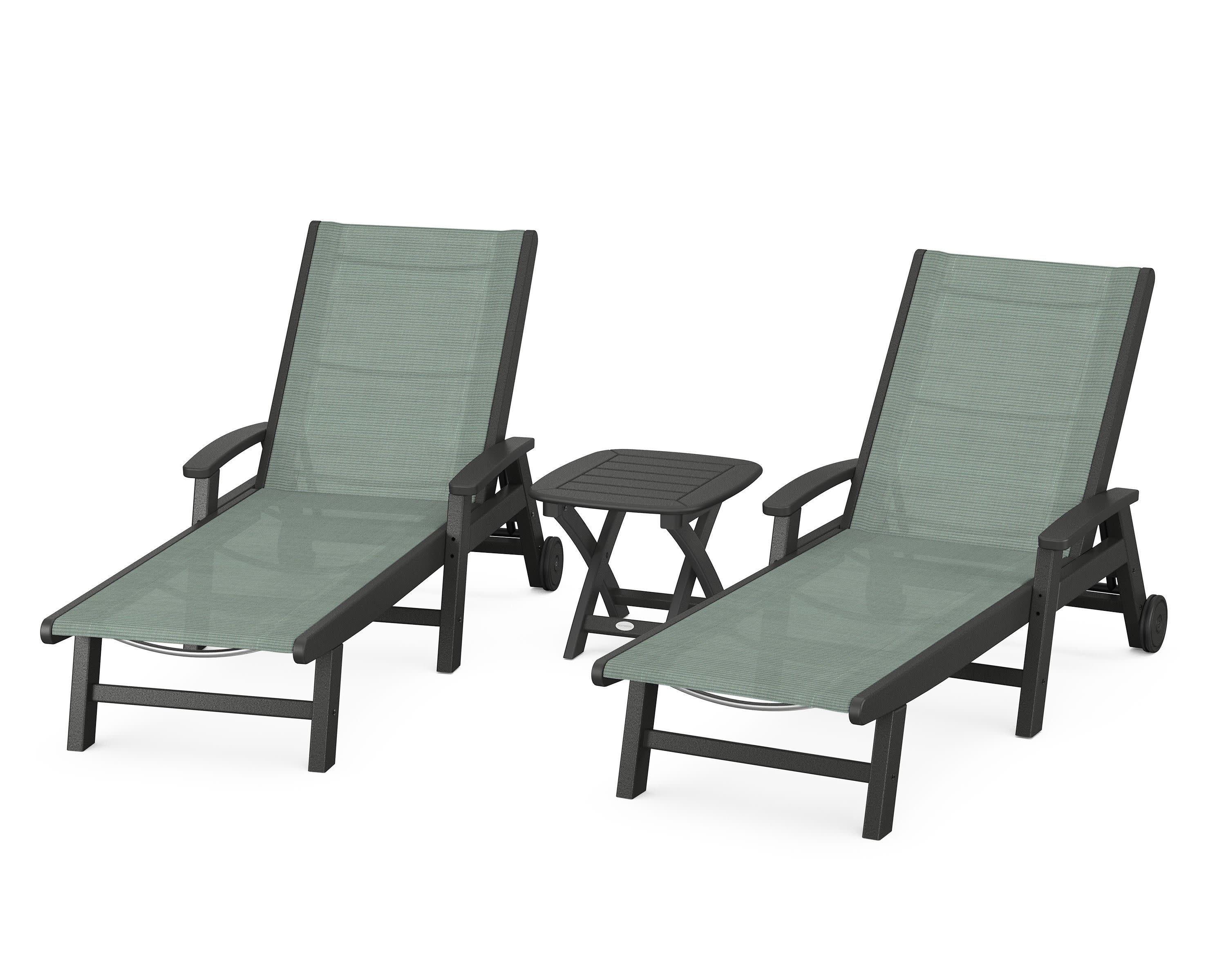 Coastal 3-Piece Wheeled Chaise Set in Black / Dupioni Sea Mist Sling