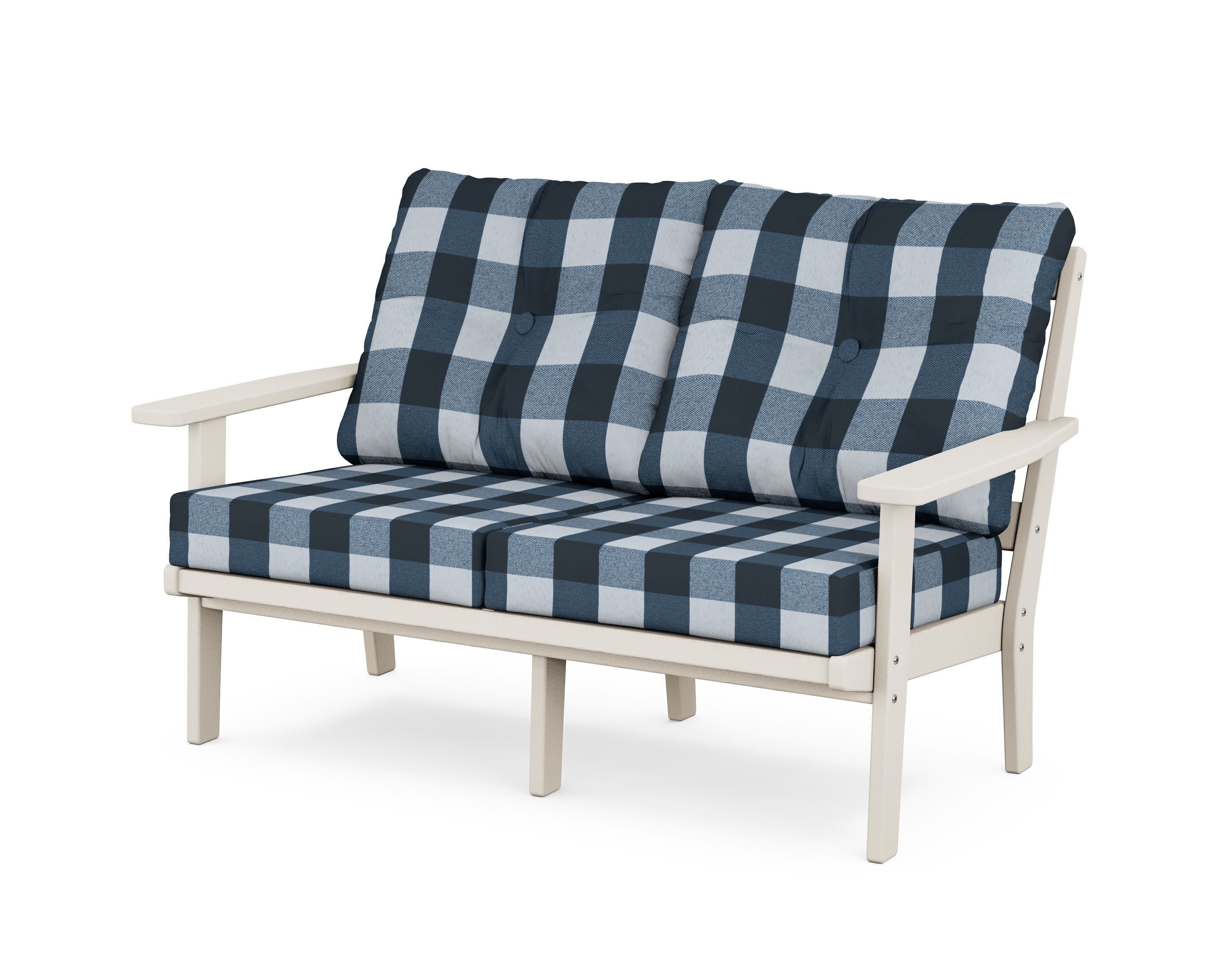Oxford Deep SeatingLoveseat in Sand / Buffalo Plaid Marine Indigo