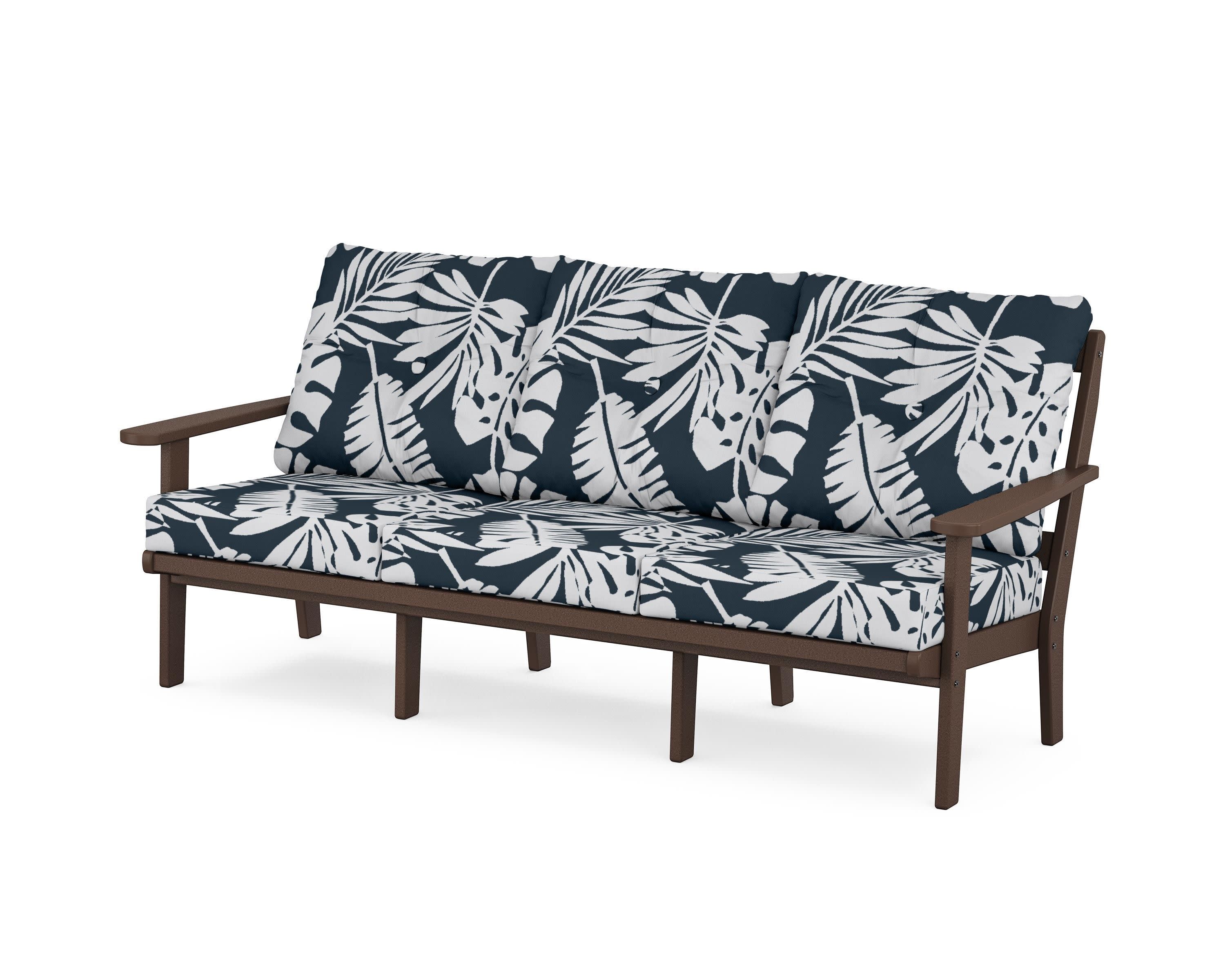 Mission Deep Seating Sofa in Mahogany / Leaf Marine Indigo
