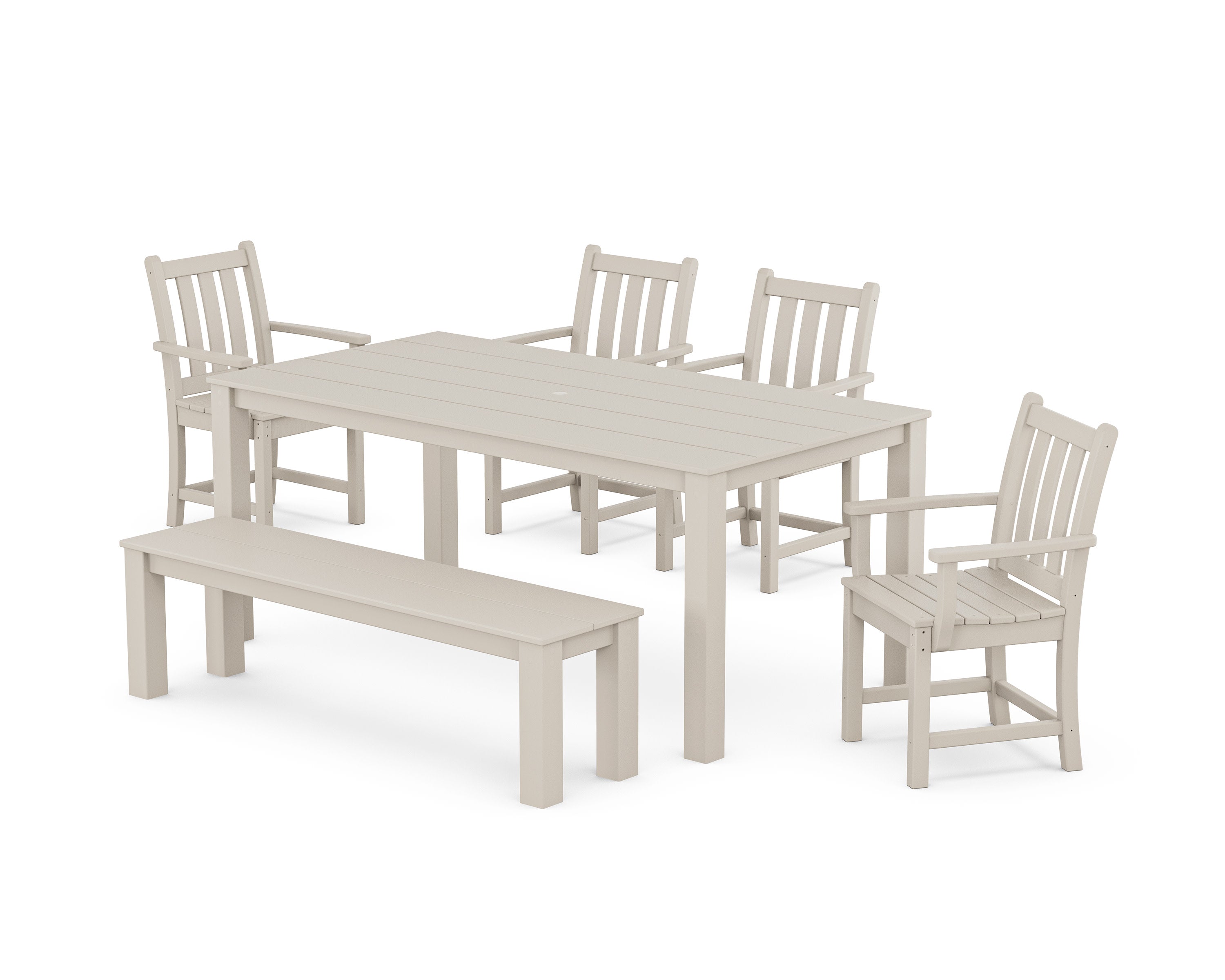 Traditional Garden 6-Piece Parsons Dining Set with Bench in Sand