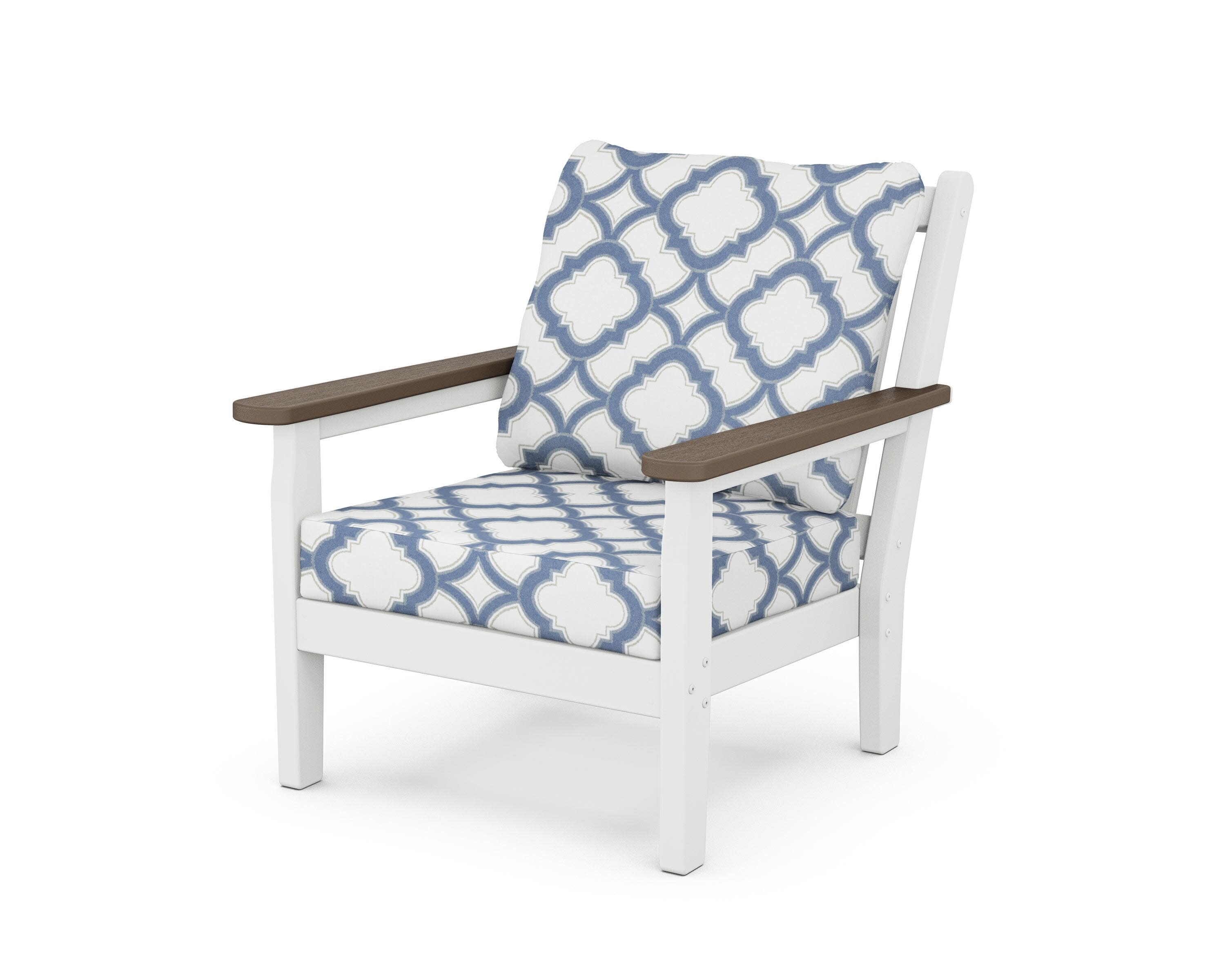 Chippendale Deep Seating Chair in White / Kona / Trellis Sky Blue
