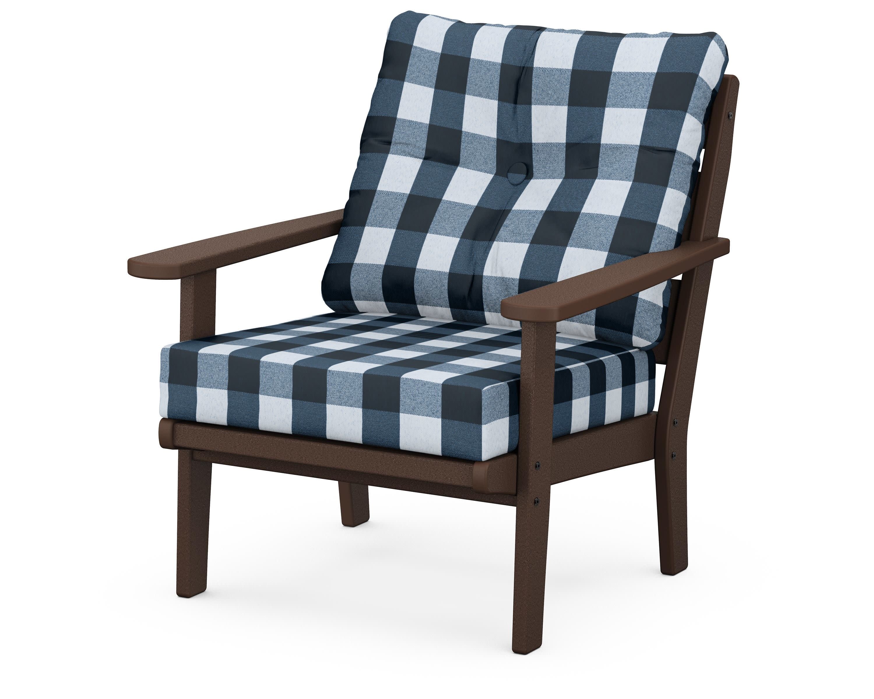 Lakeside Deep Seating Chair in Mahogany / Buffalo Plaid Marine Indigo