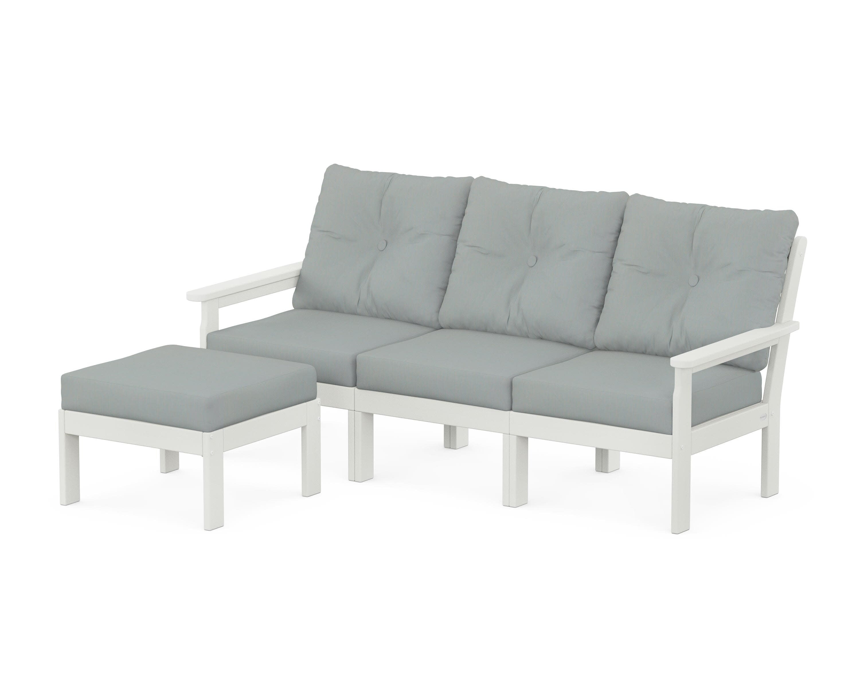 Vineyard 4-Piece Sectional with Ottoman in Vintage White / Spa