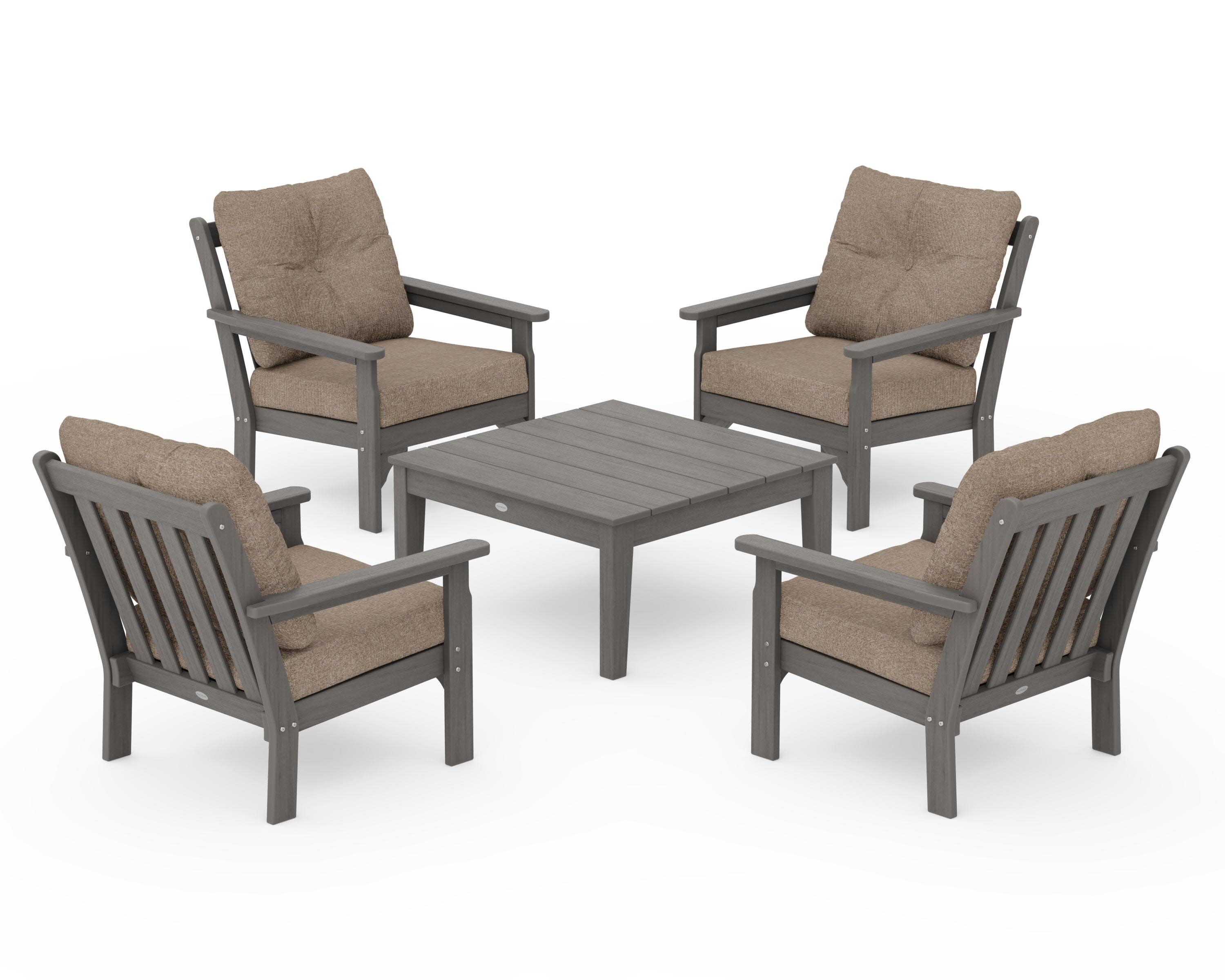 Vineyard 5-Piece Deep Seating Conversation Set in Driftwood / Spiced Burlap