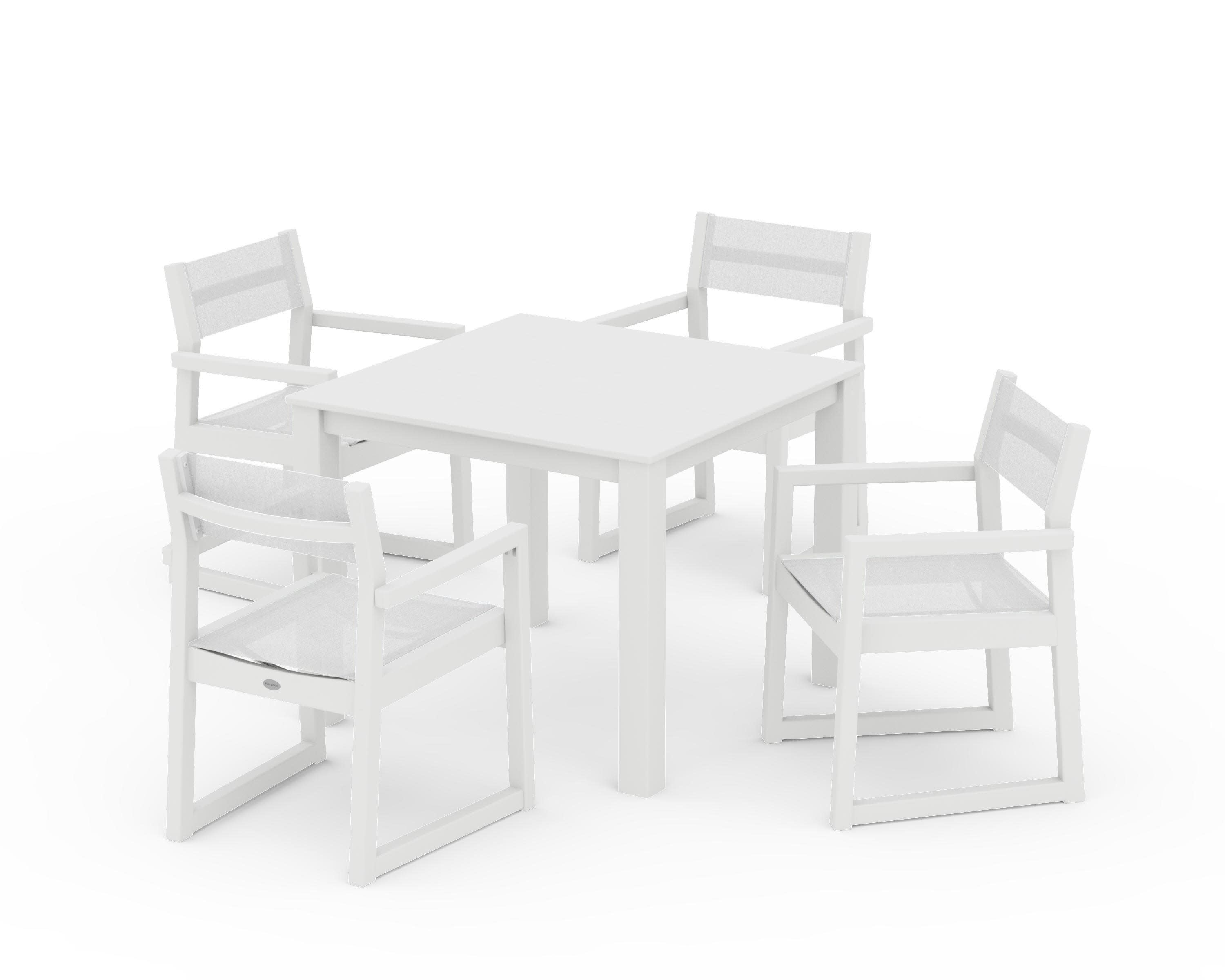 EDGE Sling Arm Chair 5-Piece Parsons Dining Set in White / White Sling
