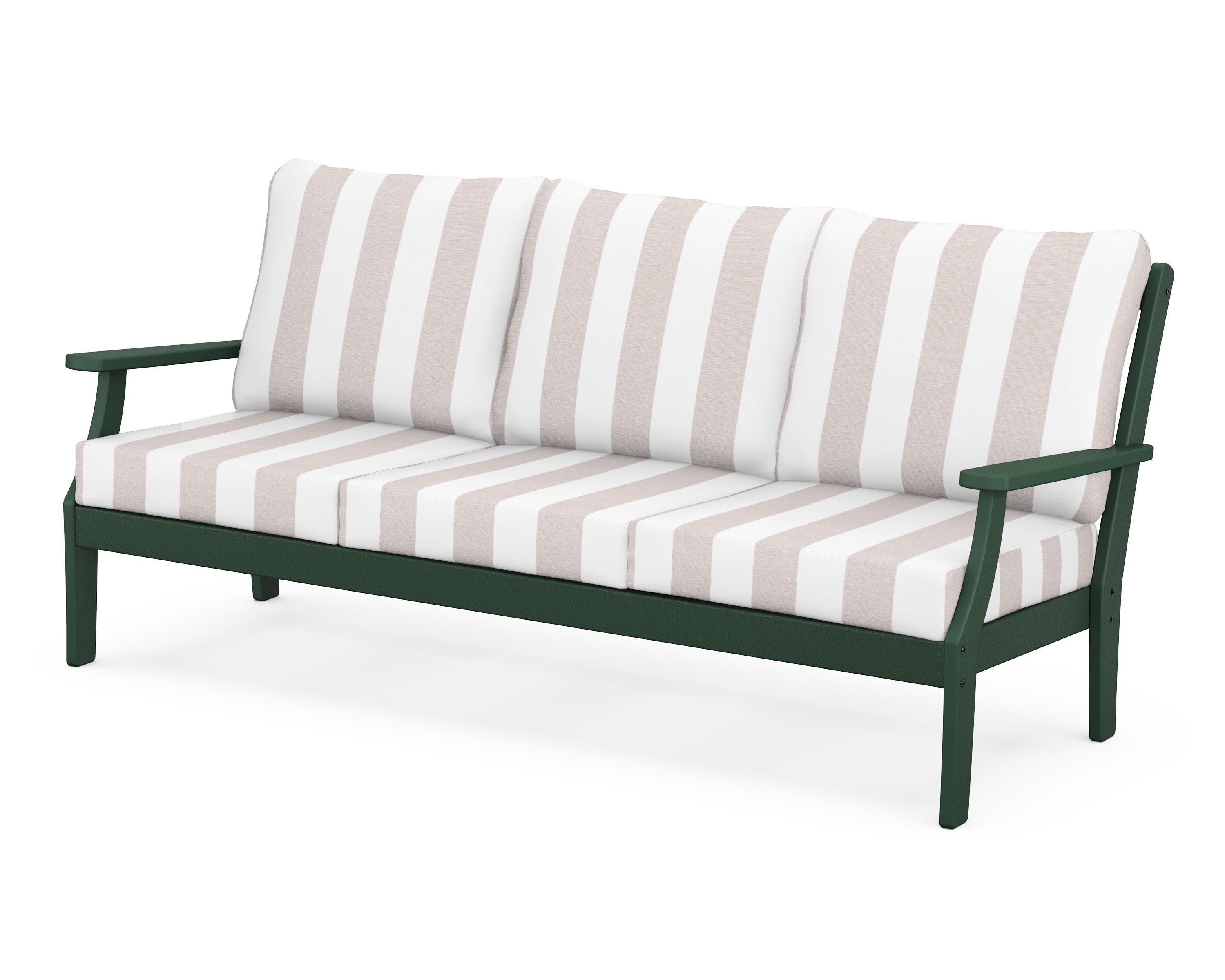 Braxton Deep Seating Sofa in Green / Cabana Stripe Dune Burlap