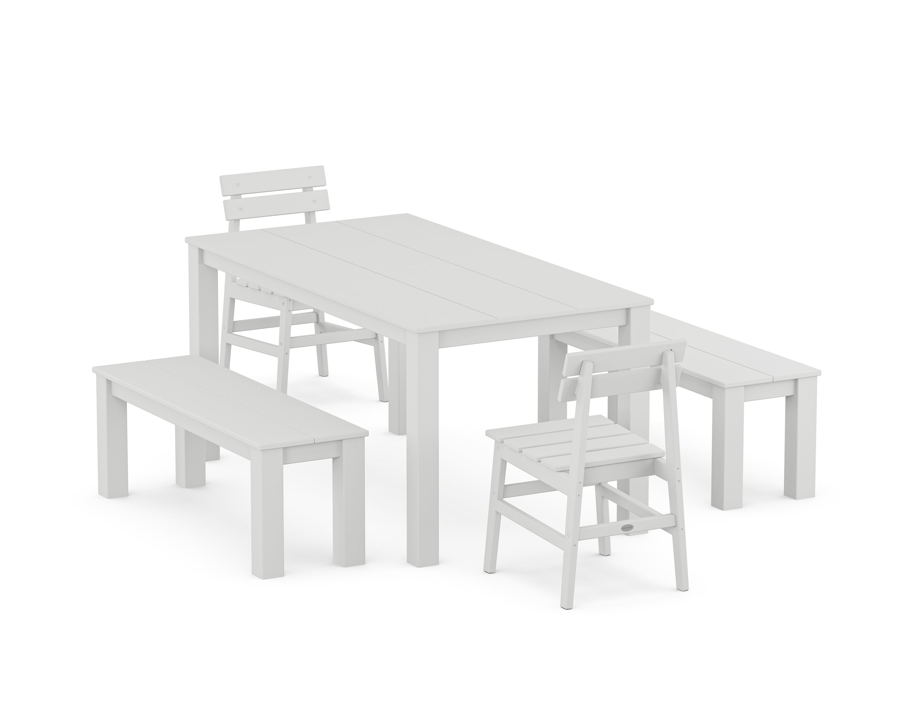 Modern Studio Plaza Chair 5-Piece Parsons Dining Set with Benches in White