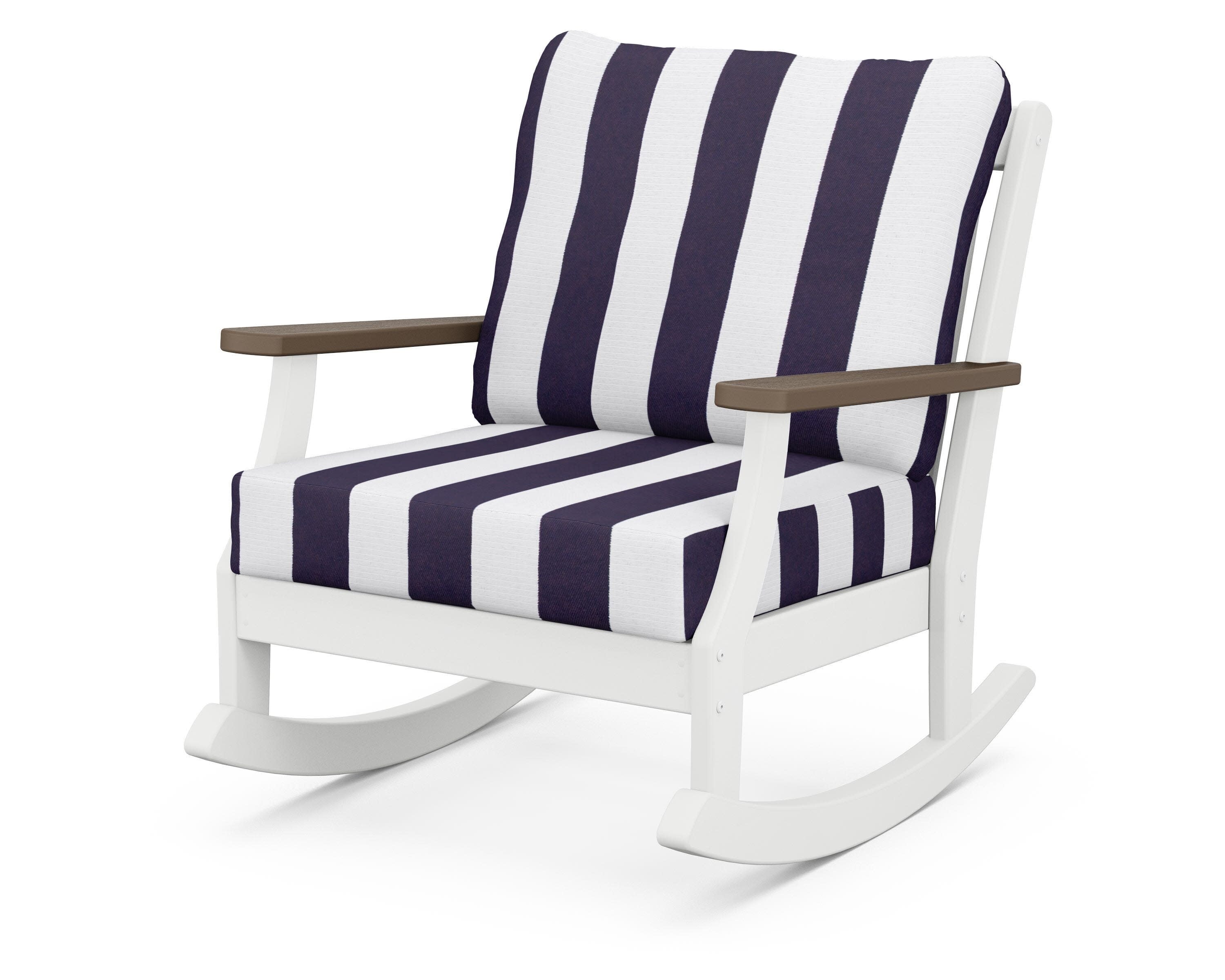Braxton Deep Seating Rocking Chair in White / Kona / Cabana Stripe Navy