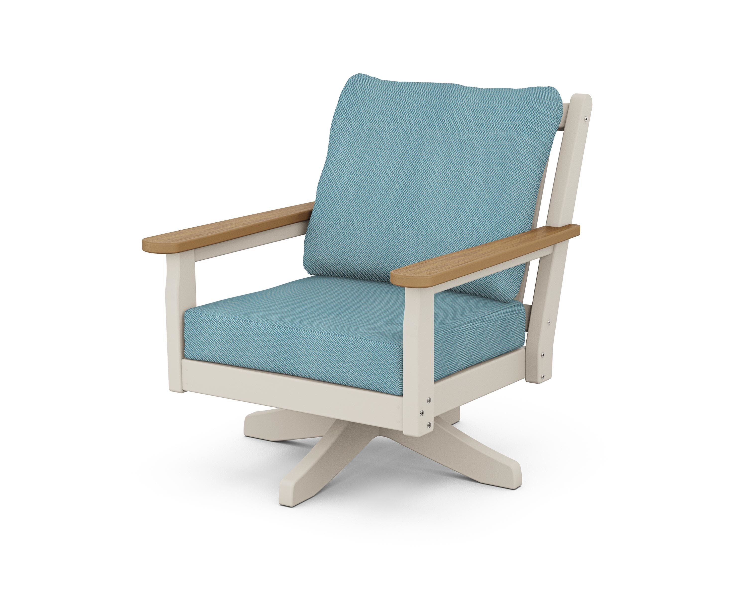 Chippendale Deep Seating Swivel Chair in Sand / Natural / Lattice Sky Blue