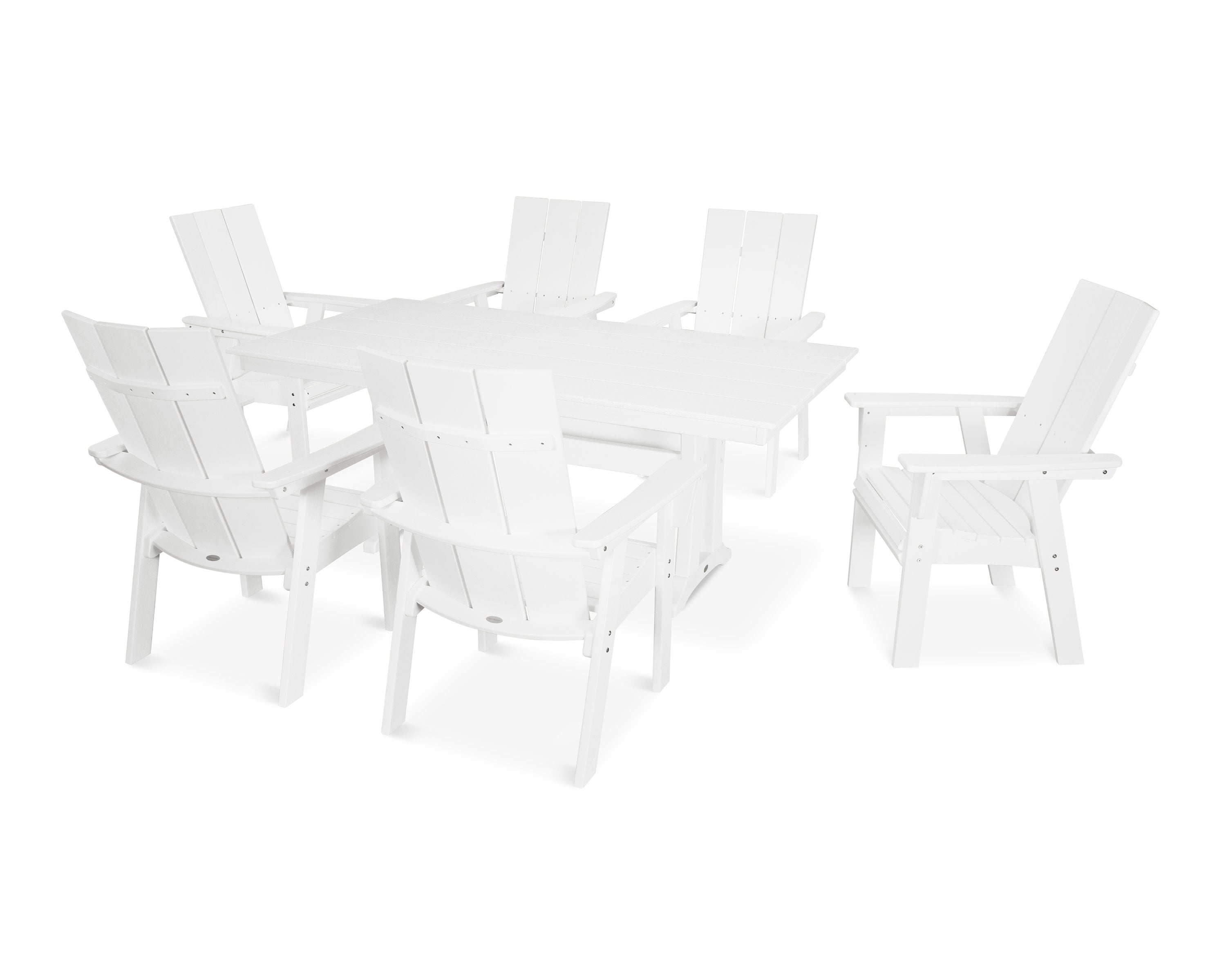 Modern Curveback Adirondack 7-Piece Farmhouse Dining Set with Trestle Legs in White