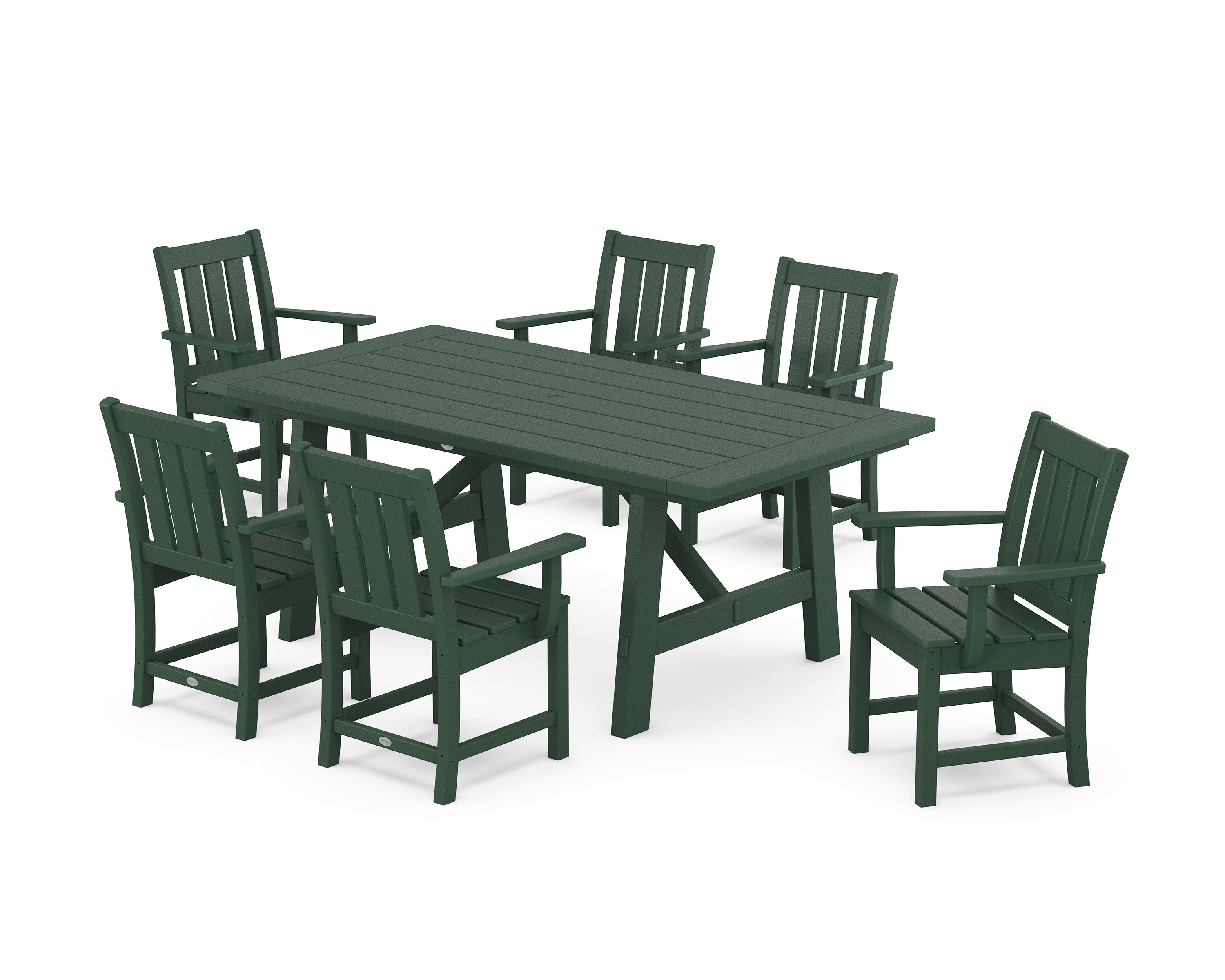 Oxford Arm Chair 7-Piece Rustic Farmhouse Dining Set in Green