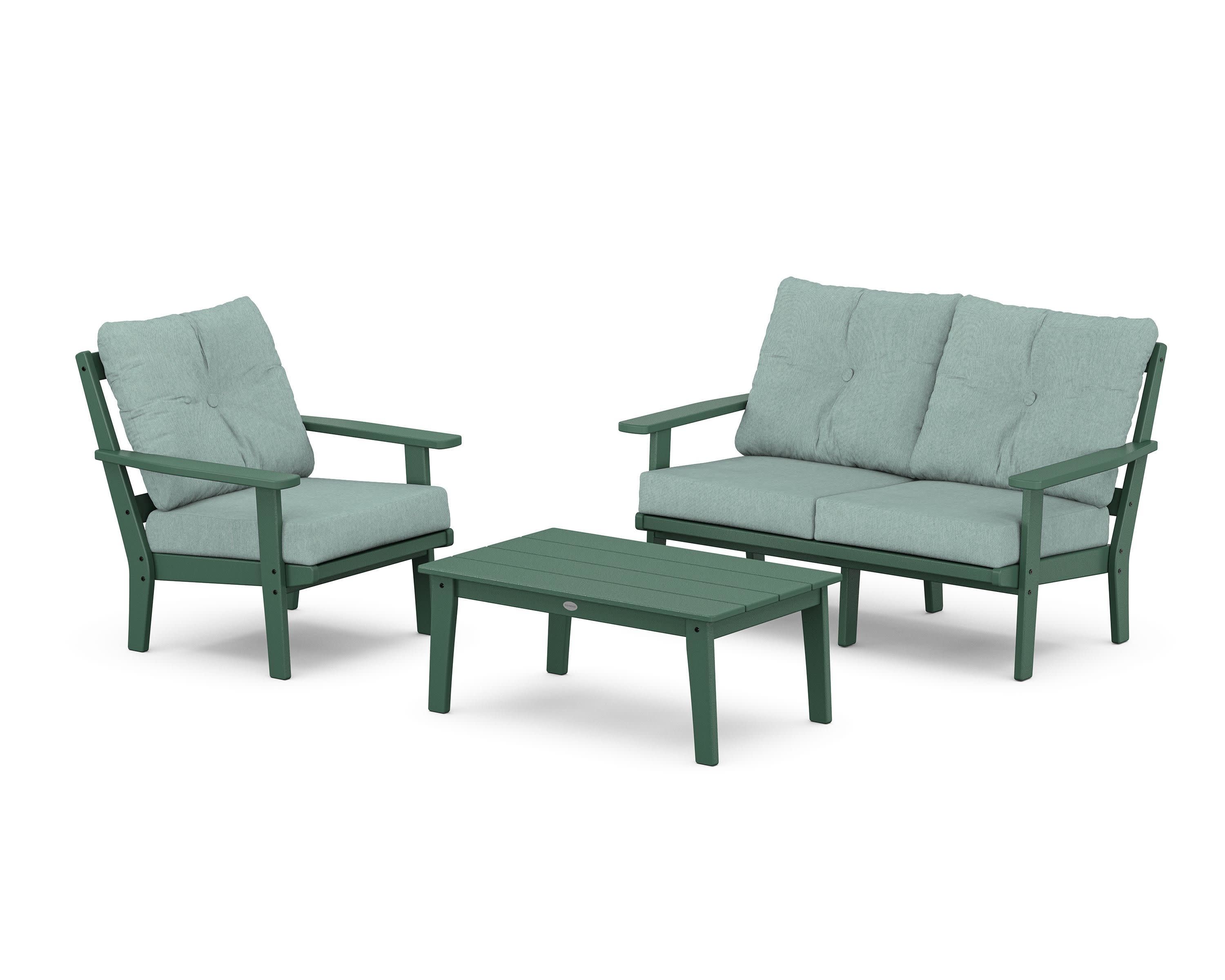 Oxford 3-Piece Deep Seating Set with Loveseat in Green / Glacier Spa