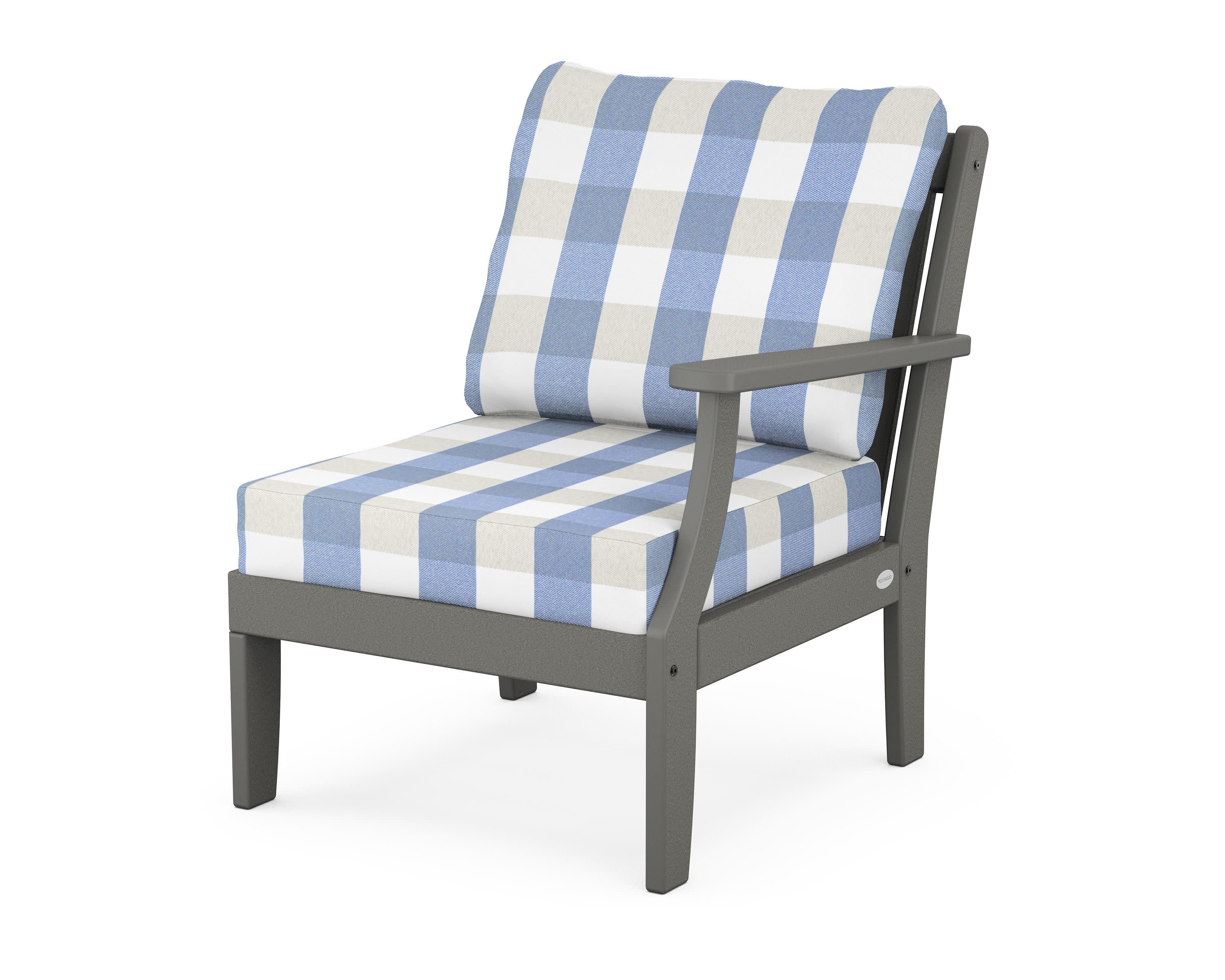 Braxton Modular Right Arm Chair in Slate Grey / Buffalo Plaid Sky Blue