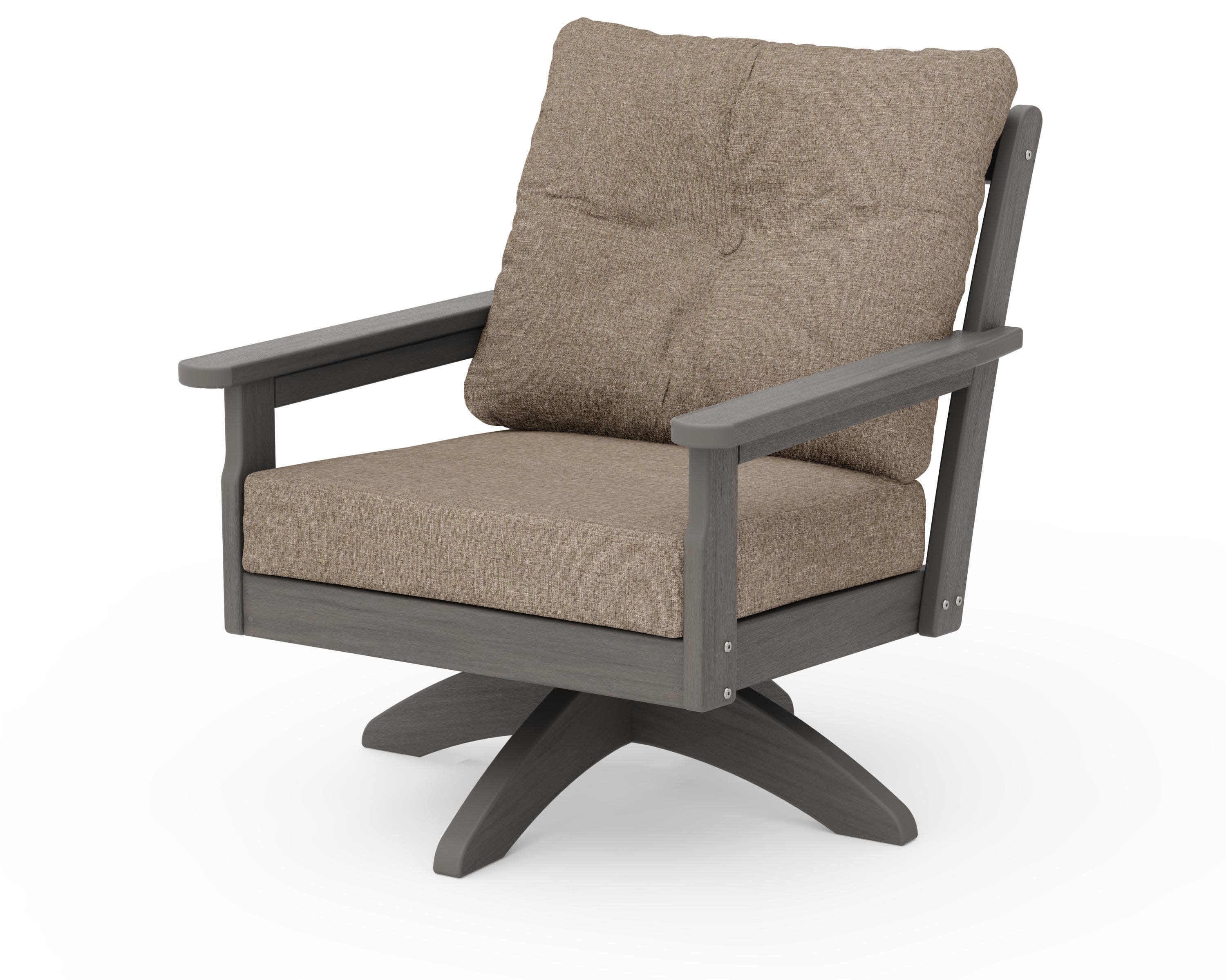 Vineyard Deep Seating Swivel Chair in Driftwood / Spiced Burlap