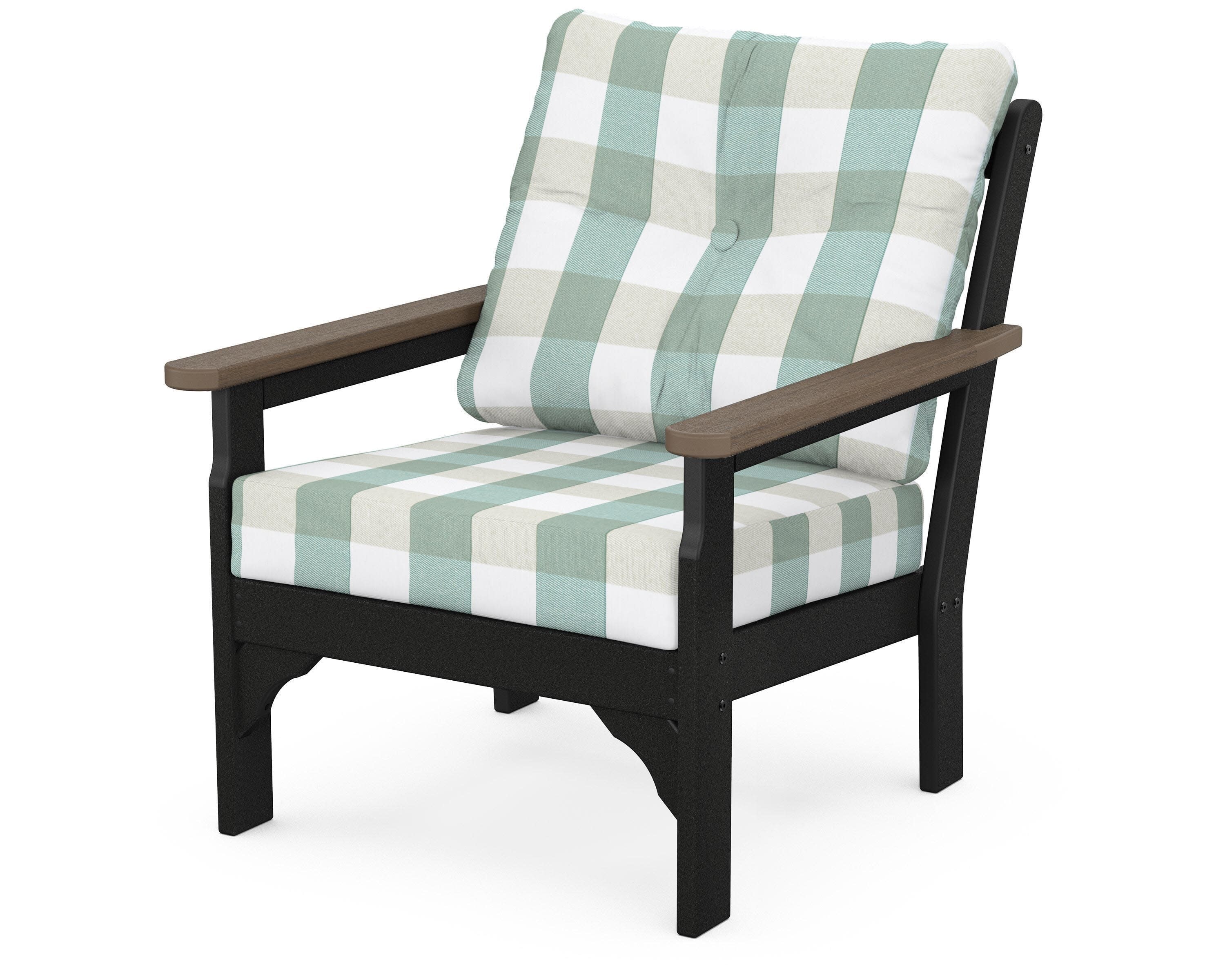 Vineyard Deep Seating Chair in White / Kona / Buffalo Plaid Glacier Spa