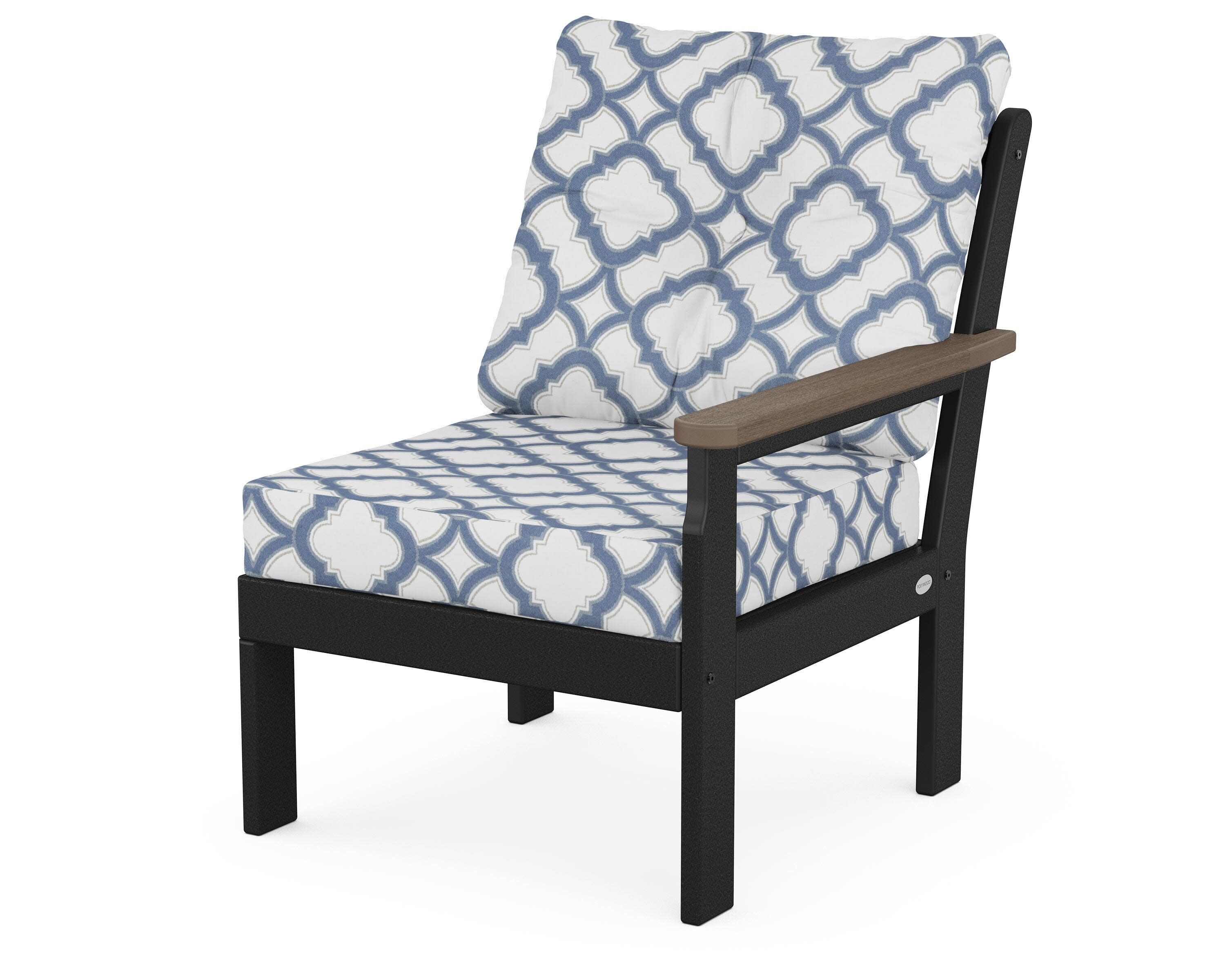 Vineyard Modular Right Arm Chair in Black / Kona / Trellis Sky Blue