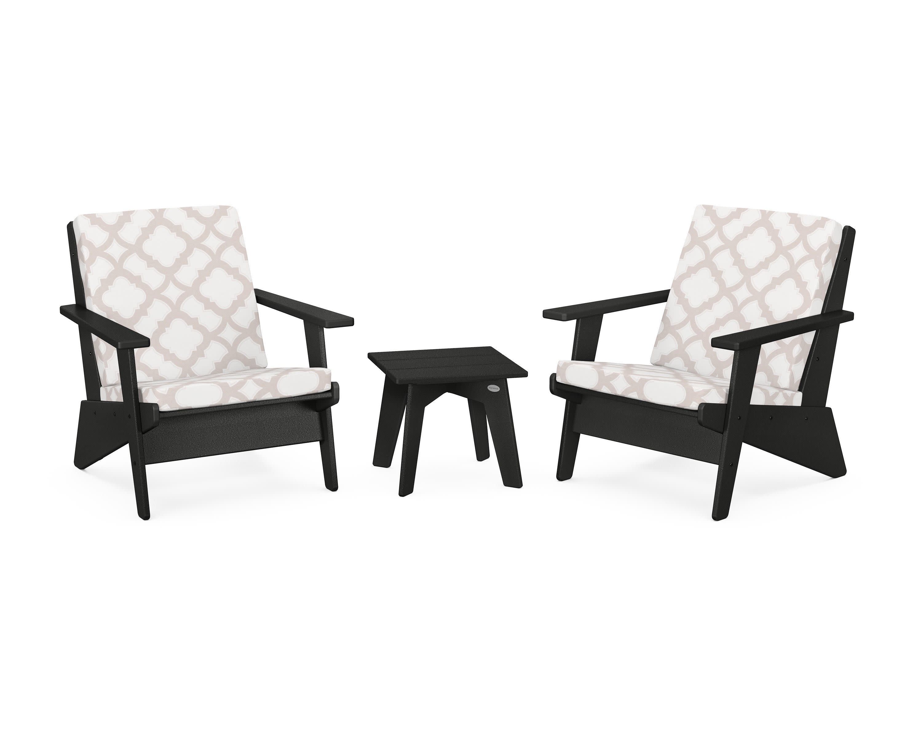 Riviera Modern Lounge 3-Piece Set in Black / Trellis Dune Burlap