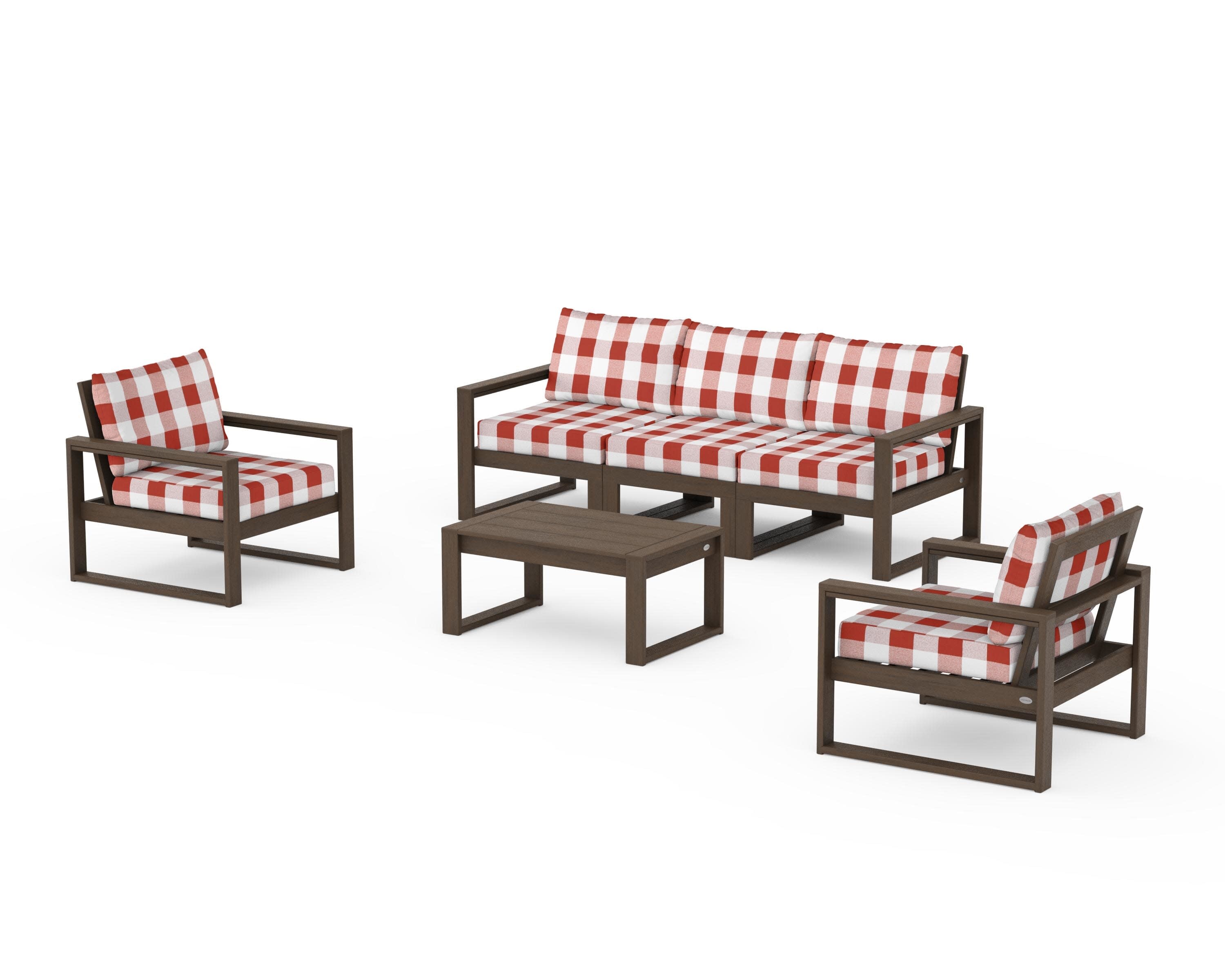 EDGE Sectional 4-Piece Deep Seating Set with Sofa in Kona / Buffalo Plaid Crimson