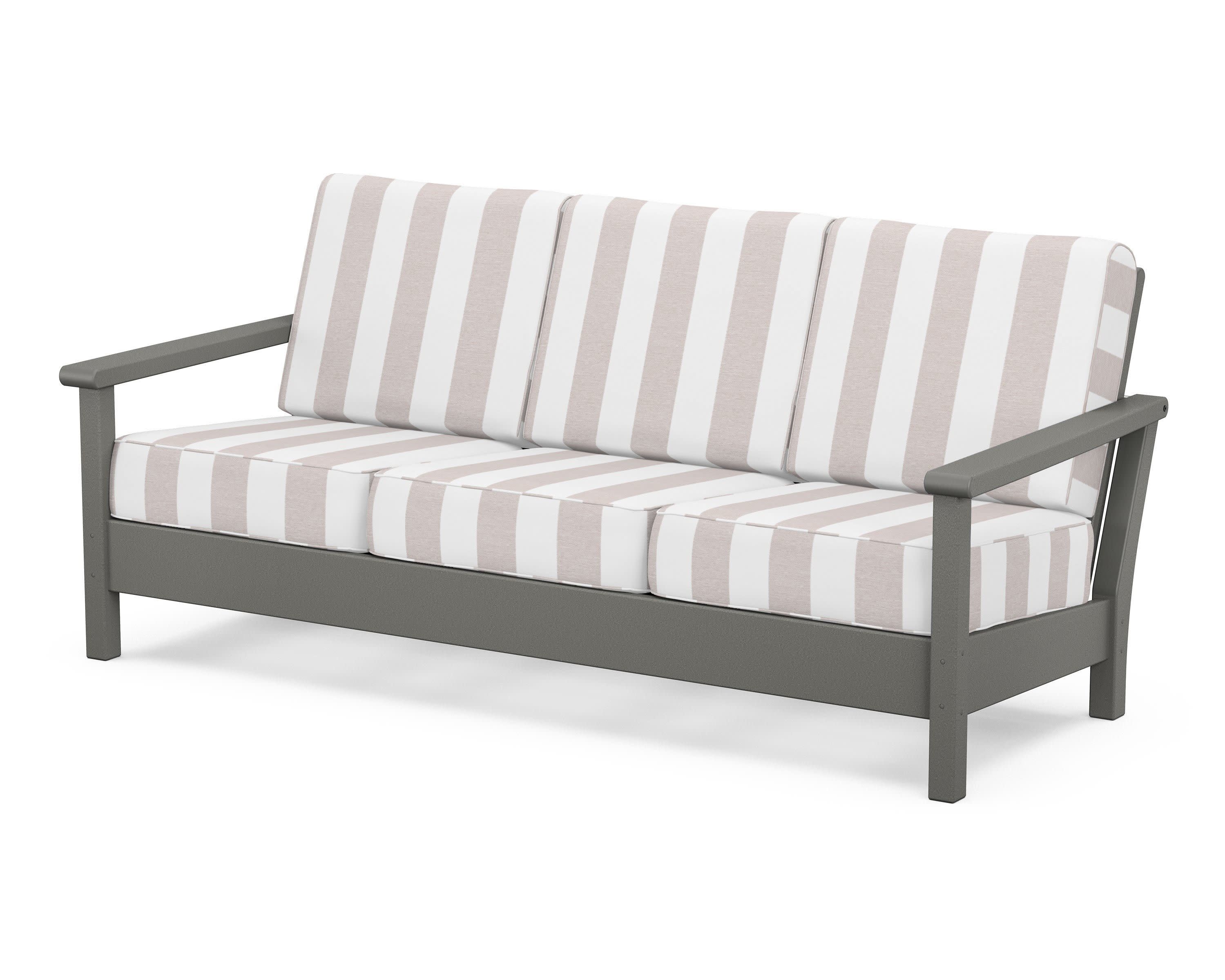 Harbour Deep Seating Sofa in Slate Grey / Cabana Stripe Dune Burlap