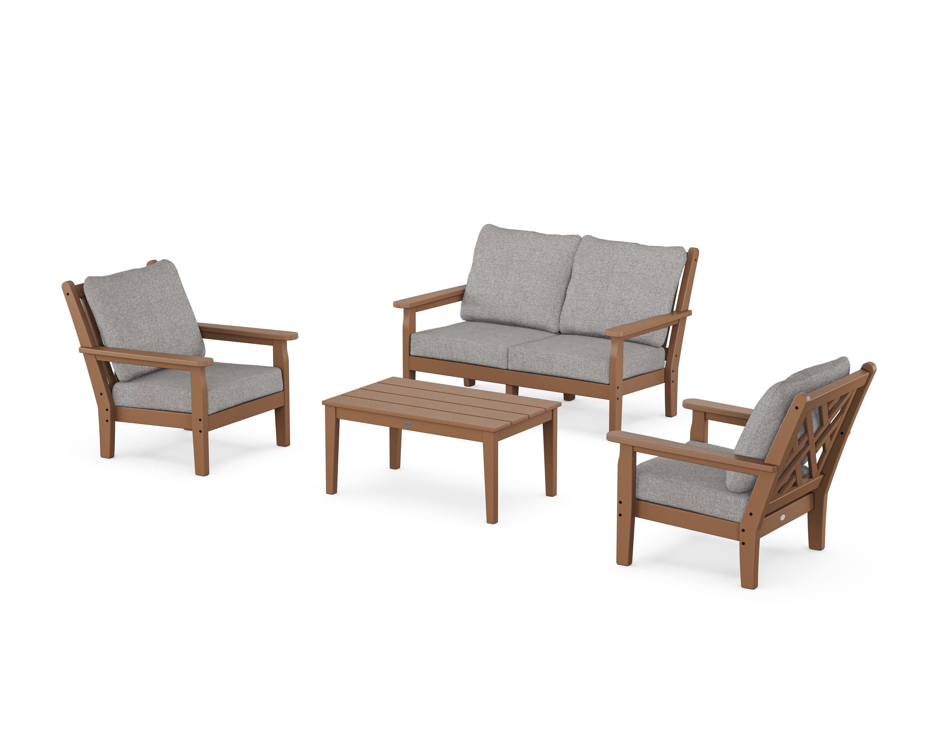 Chippendale 4-Piece Deep Seating Set with Loveseat in Teak / Grey Mist
