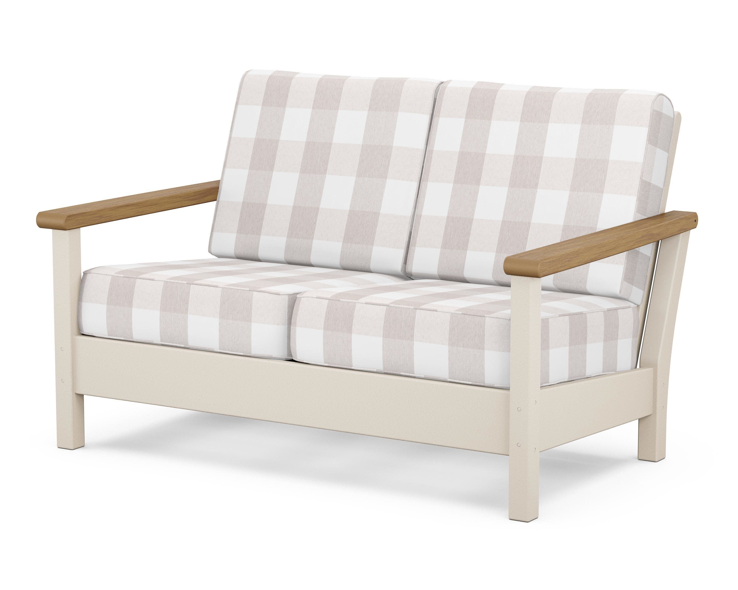 Harbour Deep Seating Loveseat in Sand / Natural / Buffalo Plaid Dune Burlap