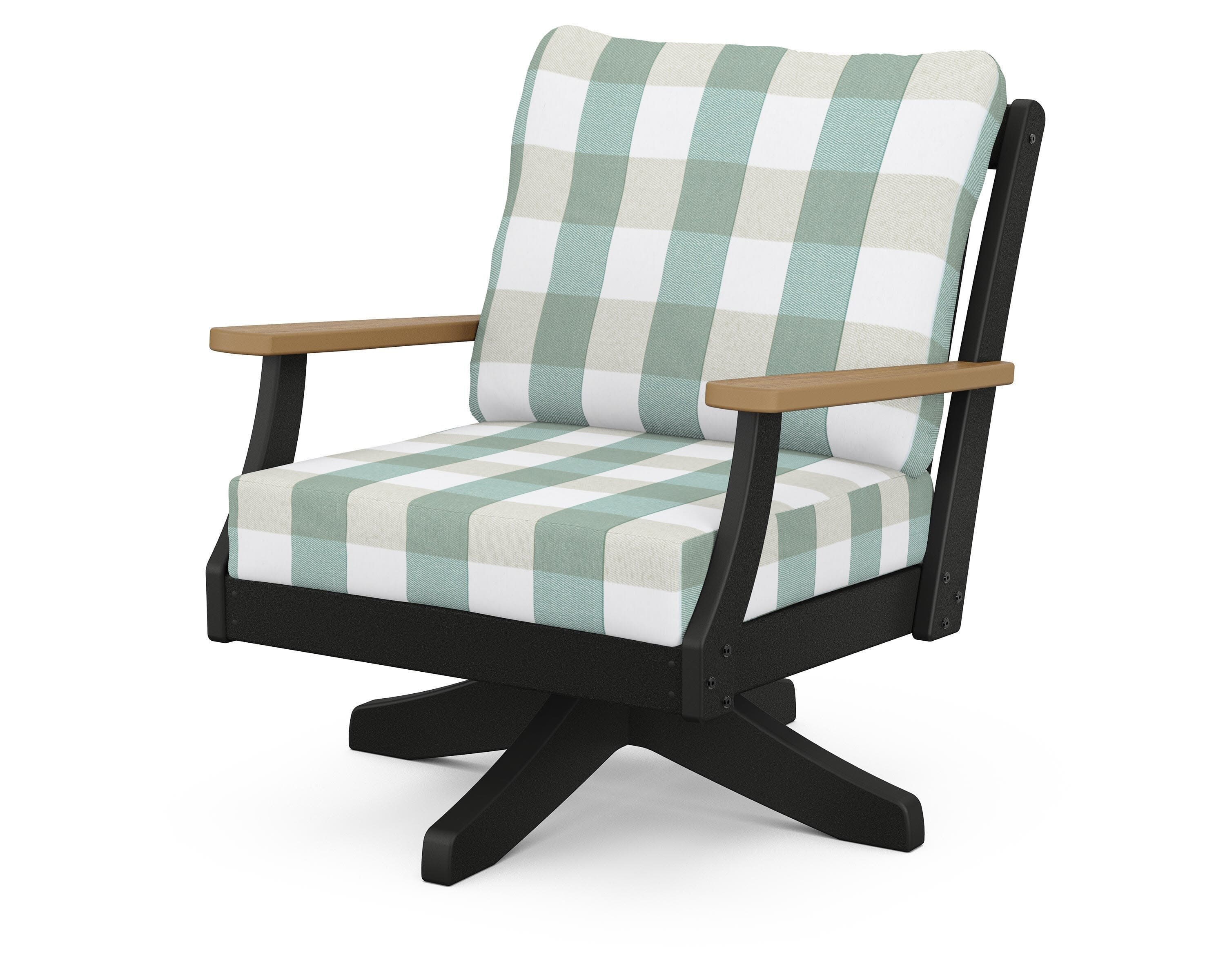 Braxton Deep Seating Swivel Chair in Black / Natural / Buffalo Plaid Glacier Spa