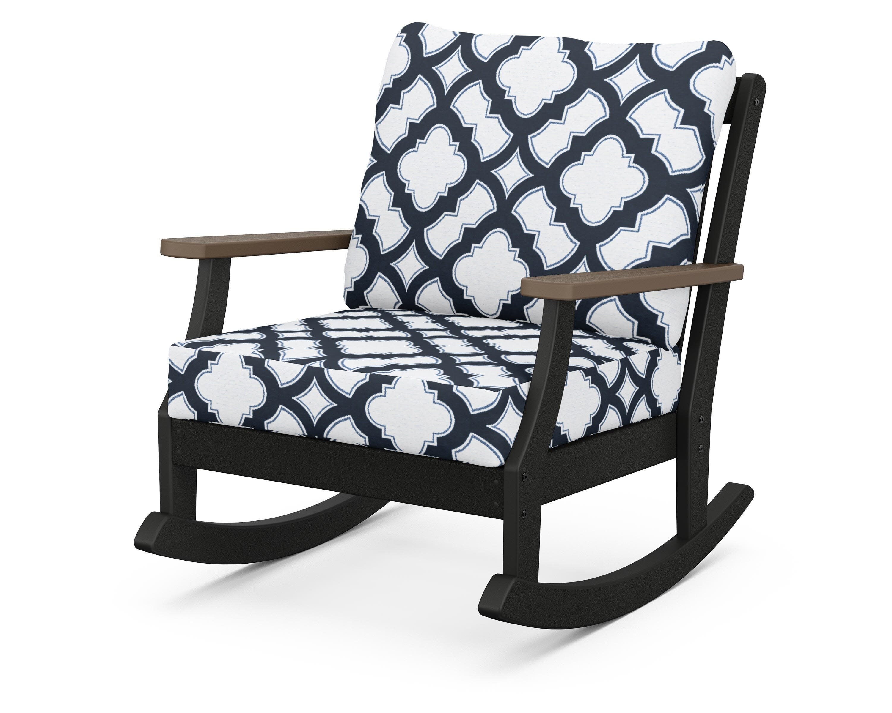 Braxton Deep Seating Rocking Chair in Black / Kona / Trellis Marine Indigo