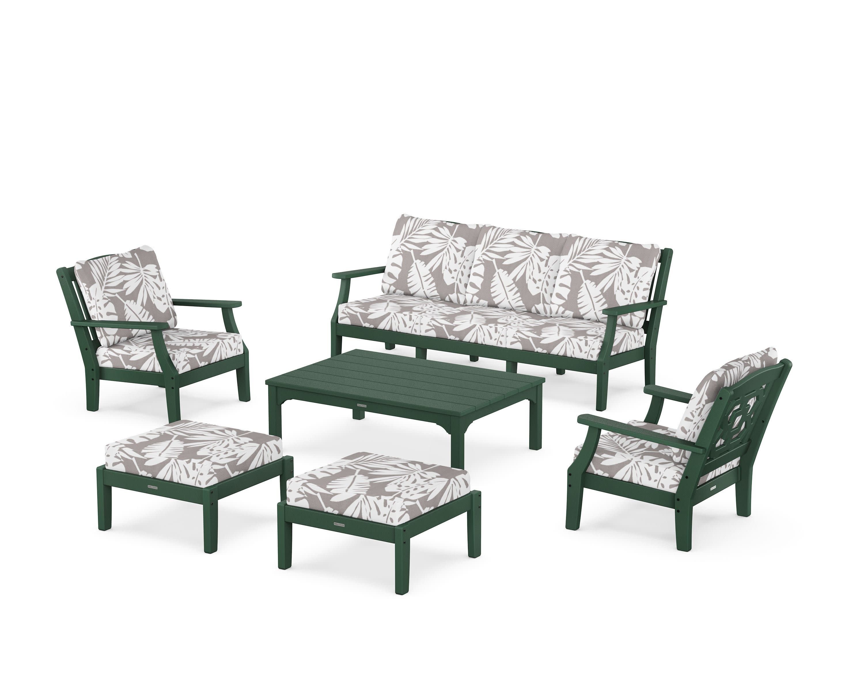 Chinoiserie 6-Piece Lounge Sofa Set in Green / Leaf Grey Mist