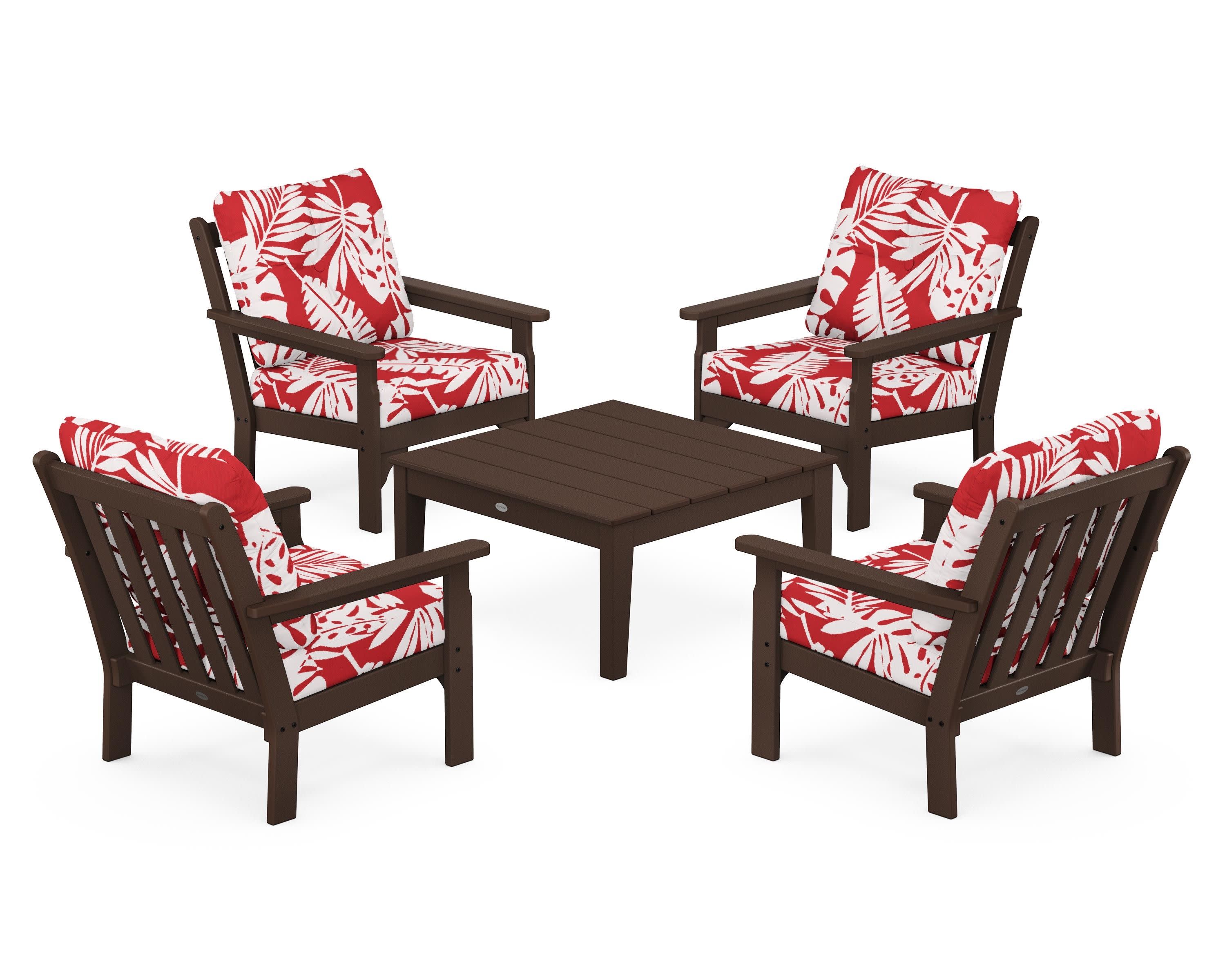 Vineyard 5-Piece Deep Seating Conversation Set in Mahogany / Leaf Crimson