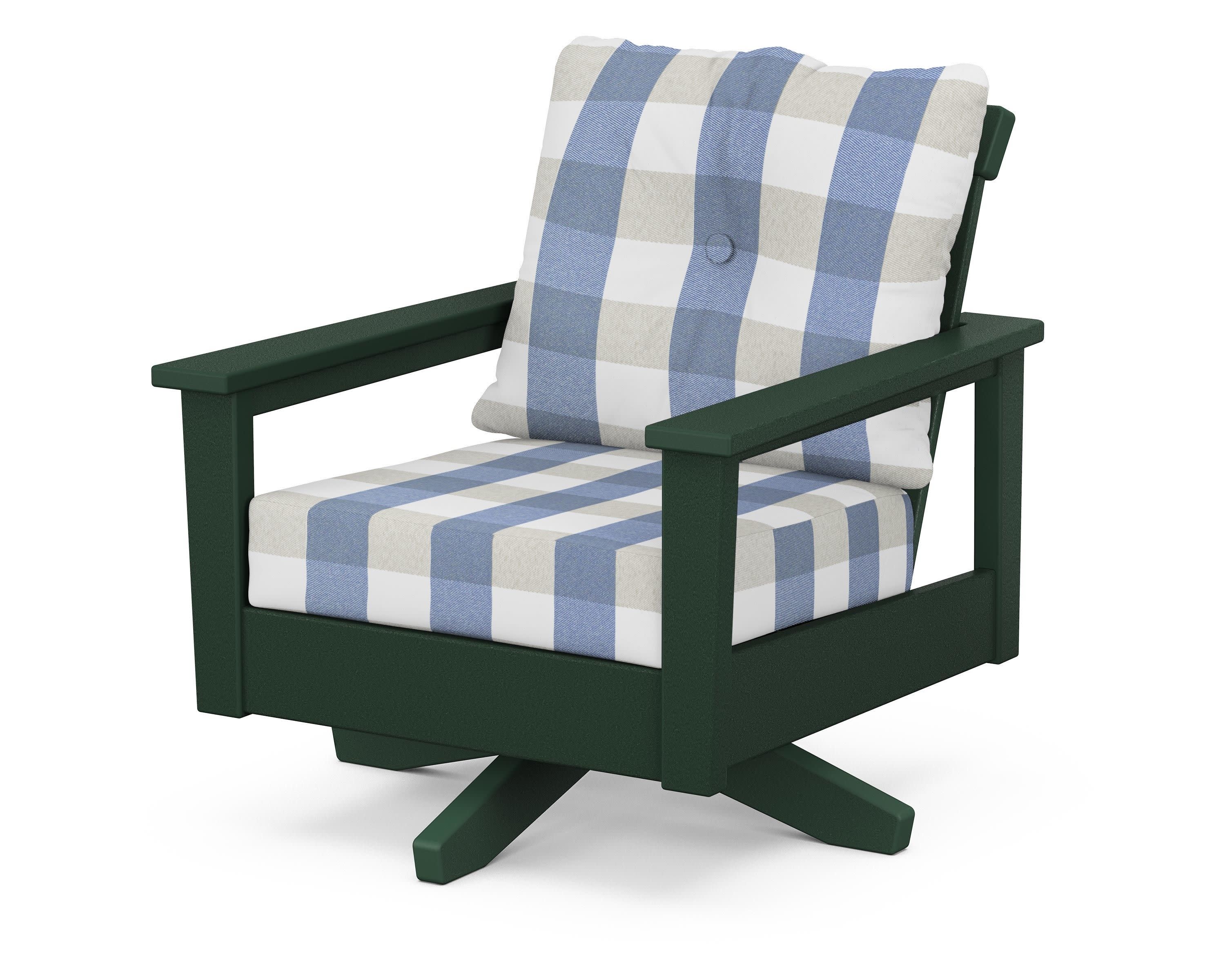 Prescott Deep Seating Swivel Chair in Green / Buffalo Plaid Sky Blue