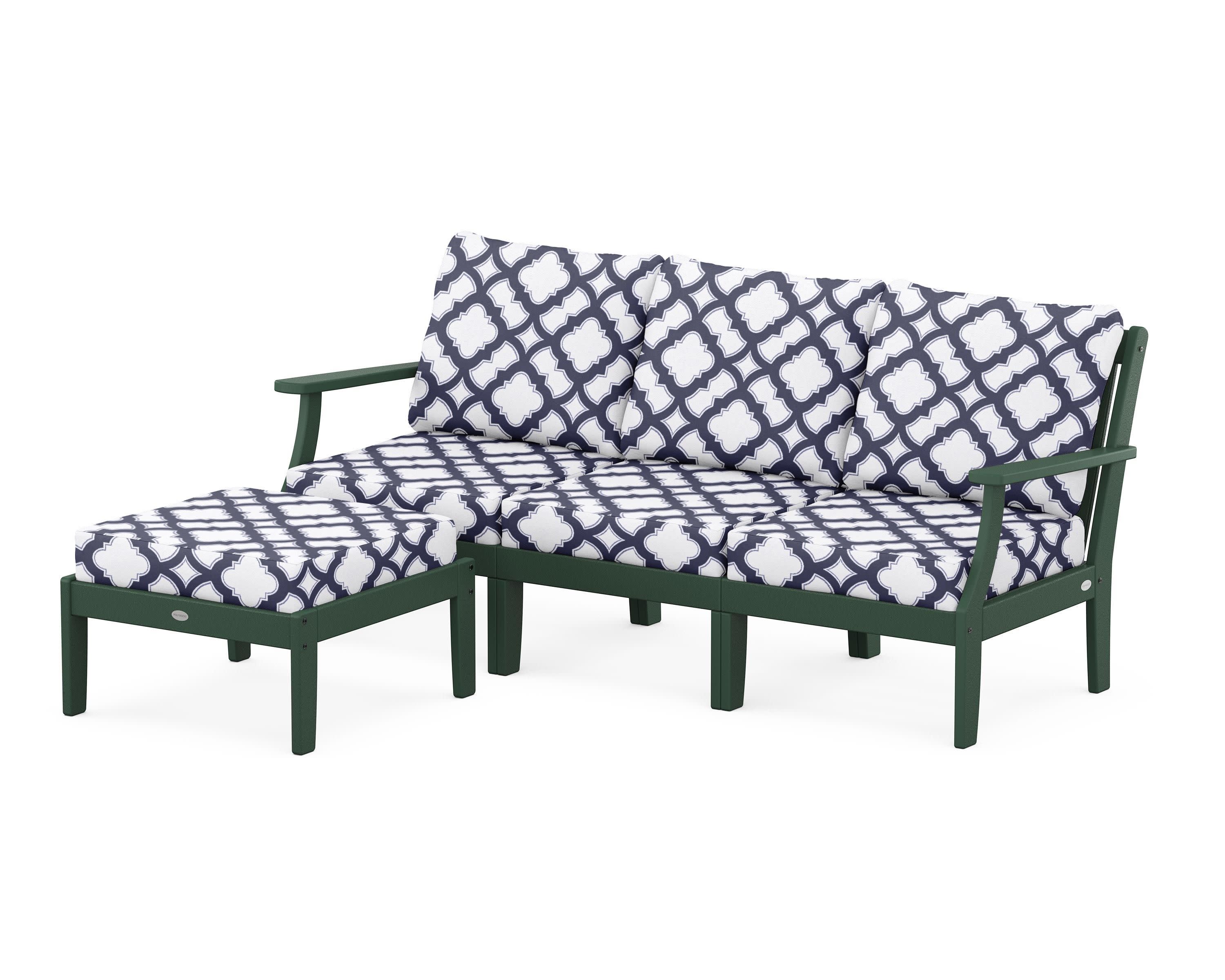 Braxton Modular 4-Piece Deep Seating Set with Ottoman in Green / Trellis Navy
