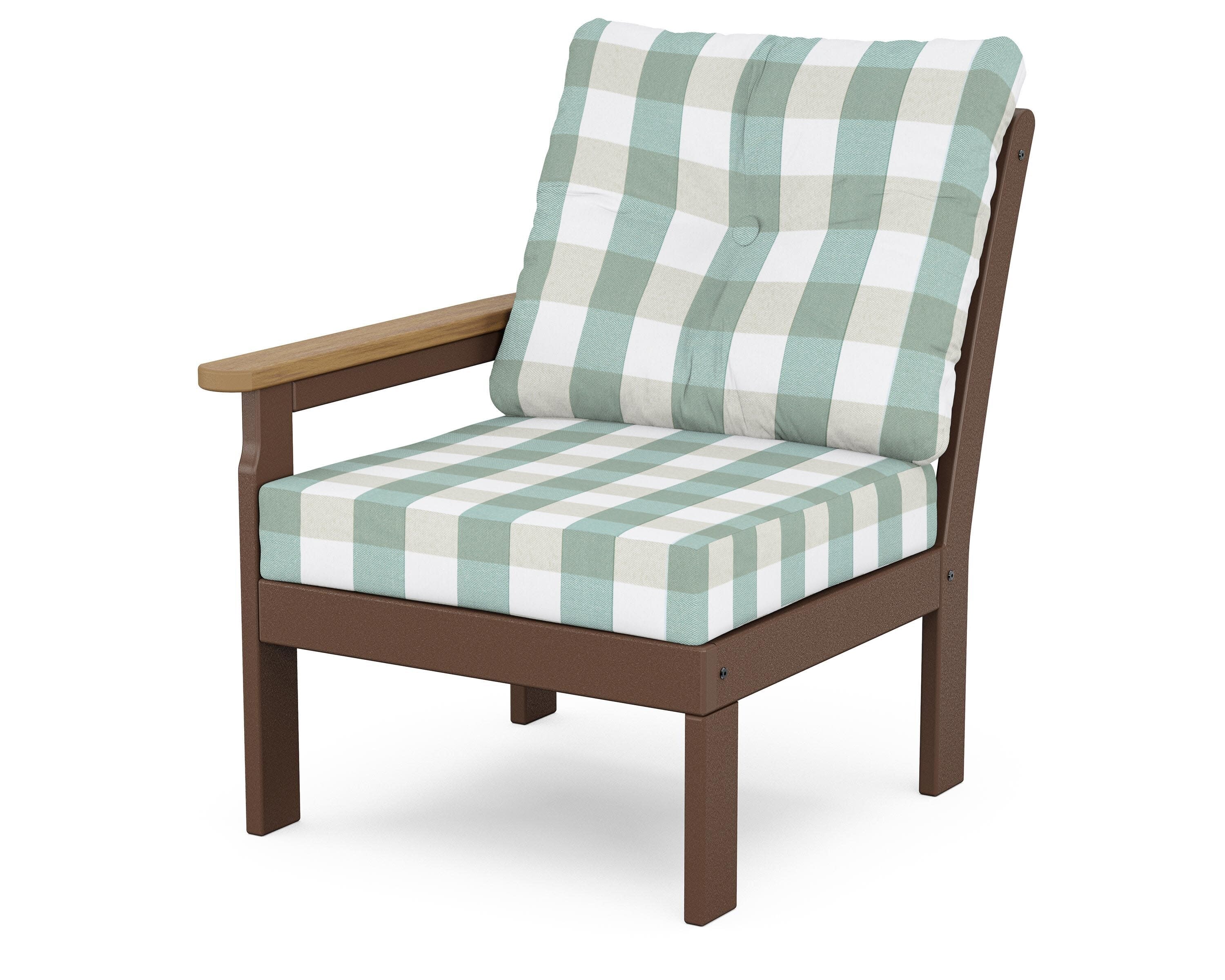 Vineyard Modular Left Arm Chair in Mahogany / Natural / Buffalo Plaid Glacier Spa
