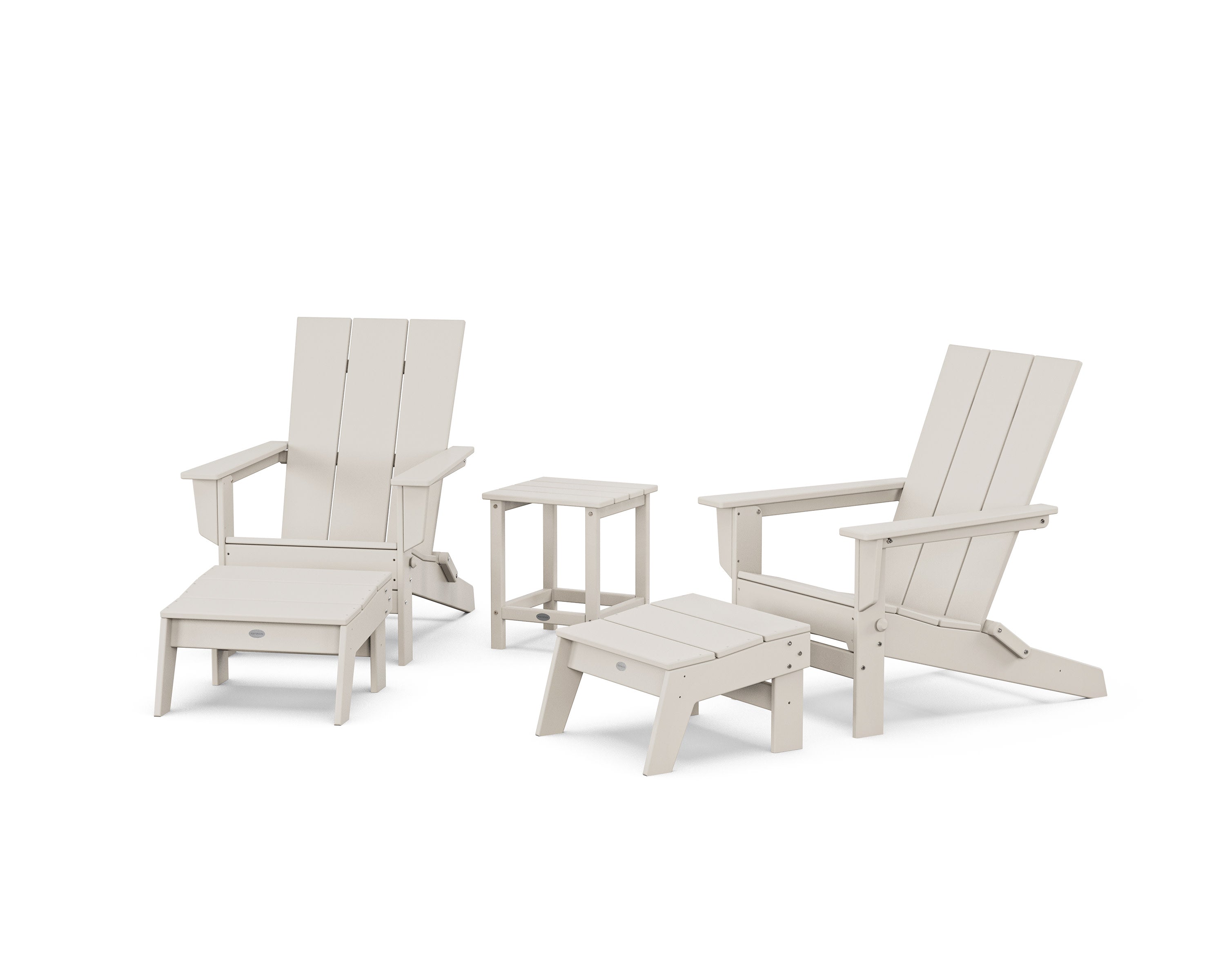 5-Piece Modern Studio Folding Adirondack Set with Ottomans and Side Table  in Sand