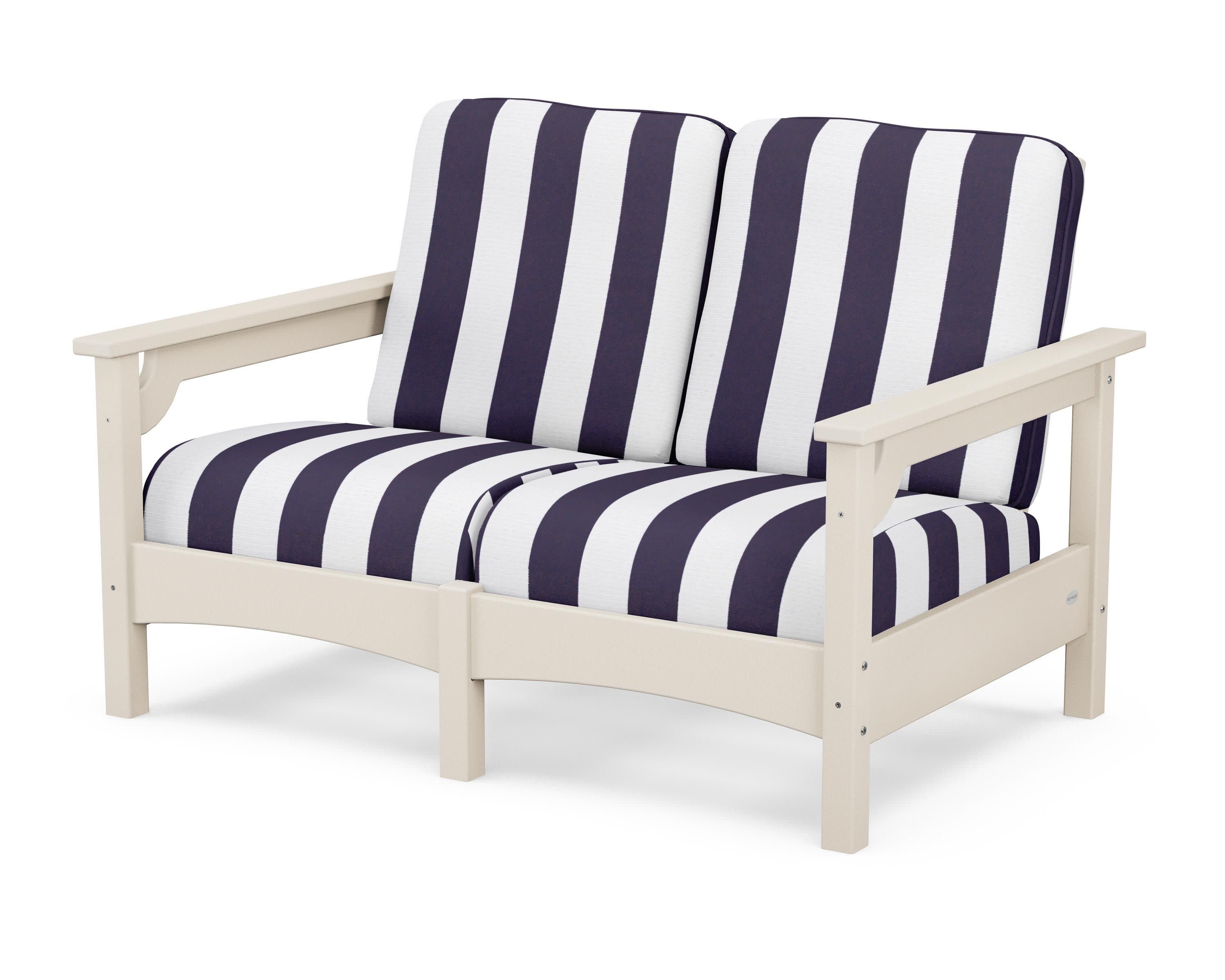 Club Loveseat in Sand / Cabana Stripe Navy